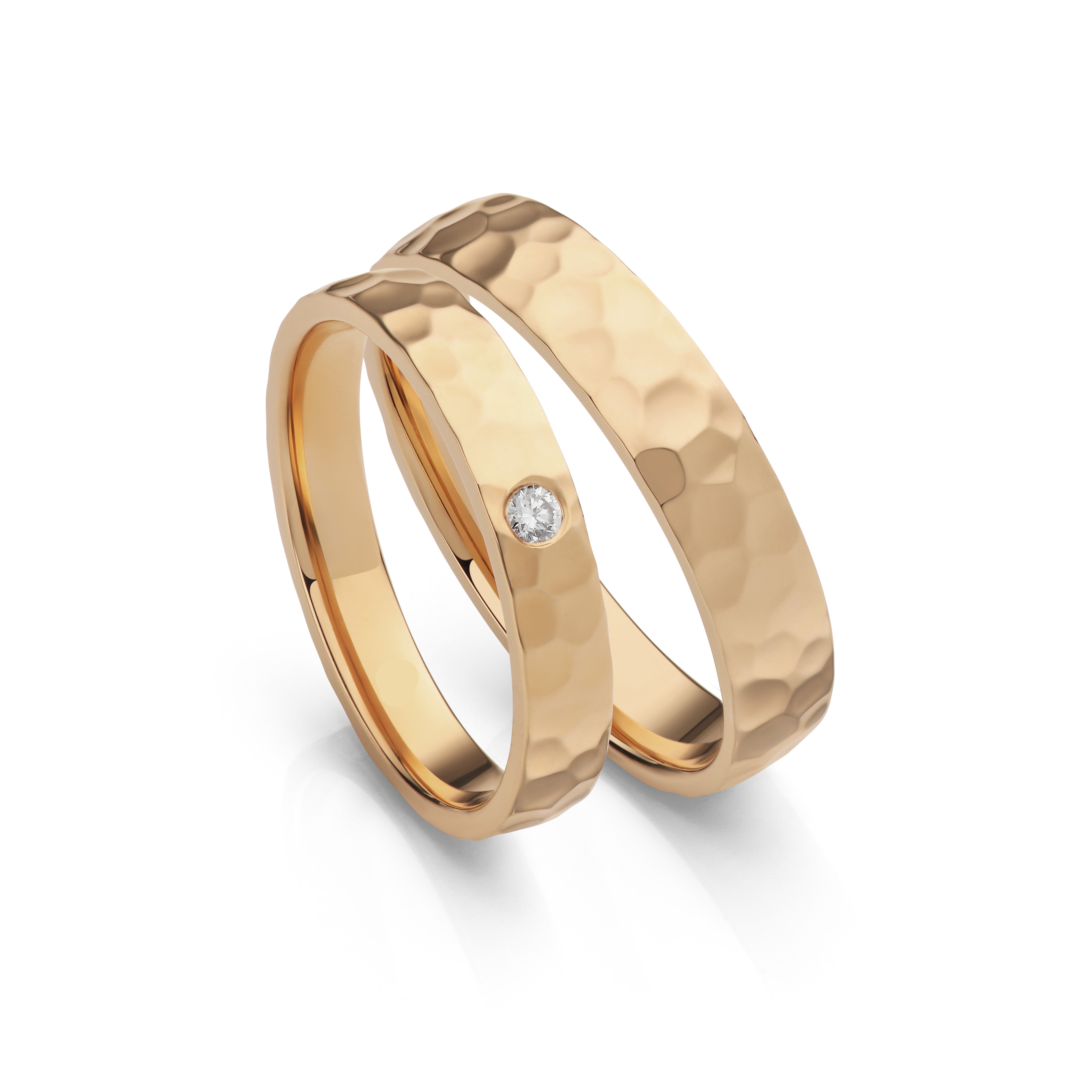 18K Rose Gold Hammered Wedding Ring Pair