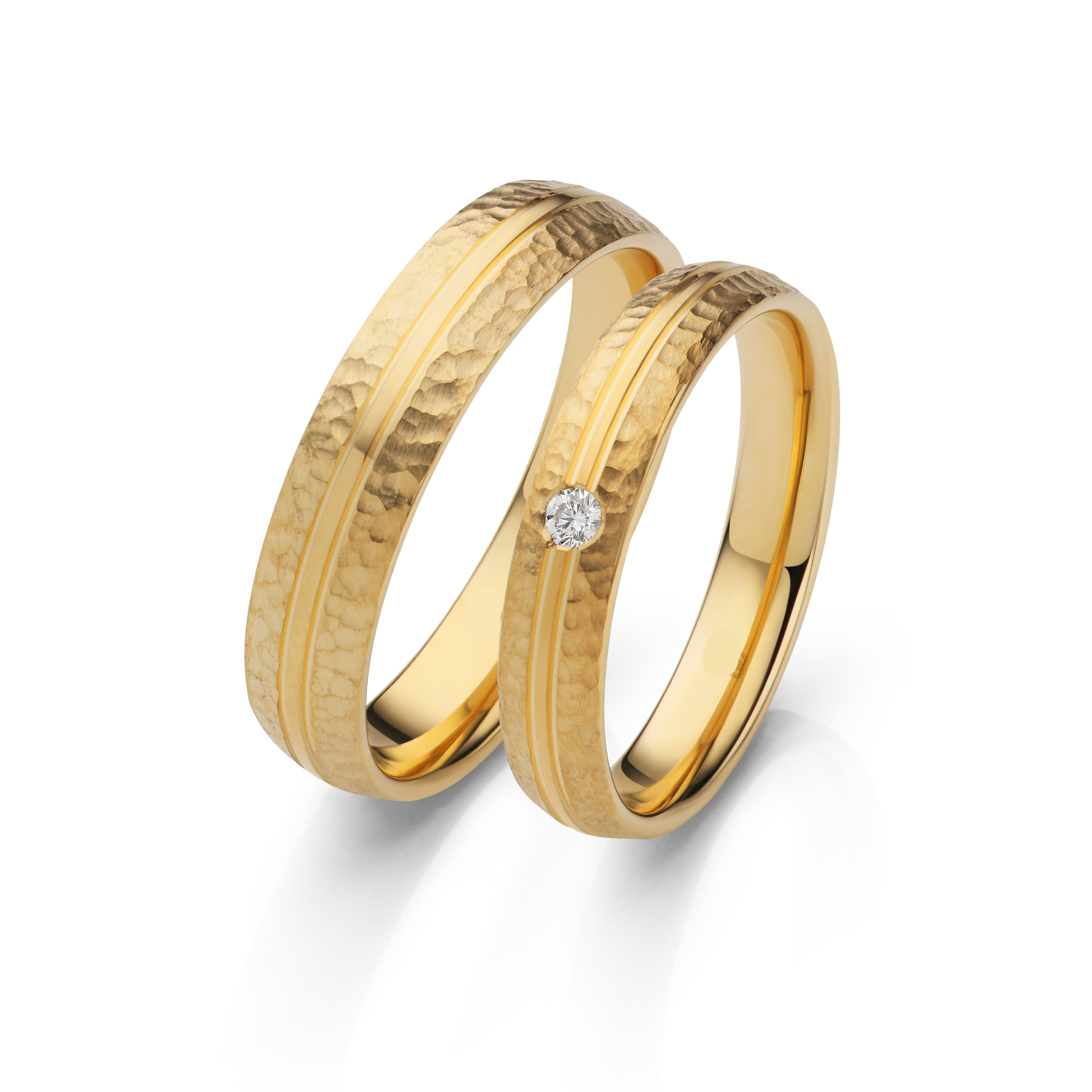 18K Yellow Gold Textured Wedding Ring Pair