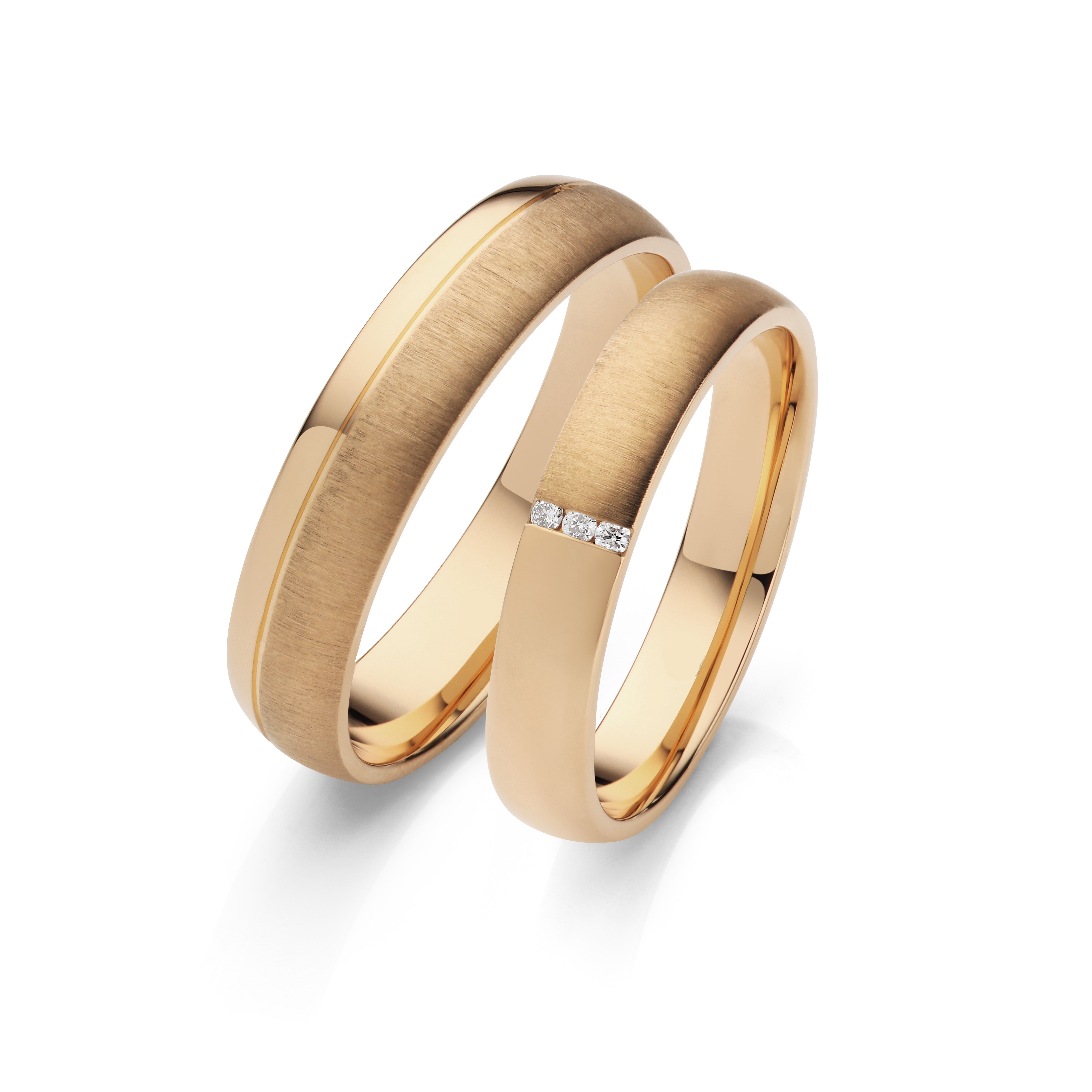 18K Rose Gold Cross Brushed Wedding Ring Pair