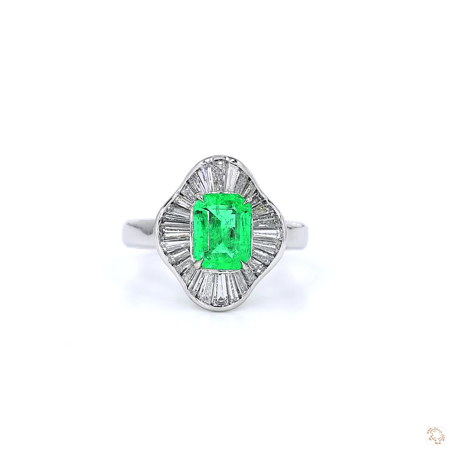 Colombian Emerald & Baguettes Diamond Ballerina Cocktail Ring