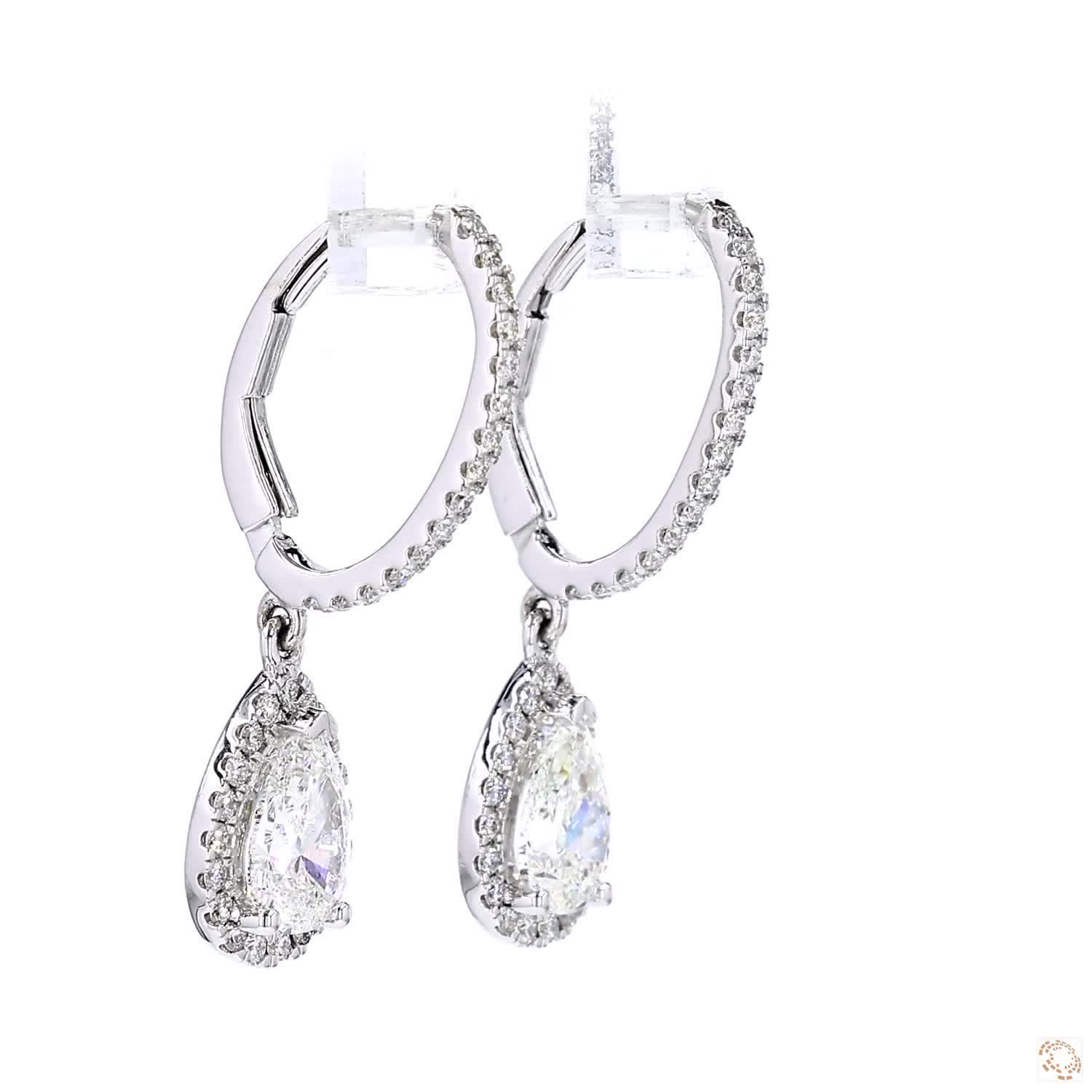 Pear Shape Diamond Halo Dangling Earrings