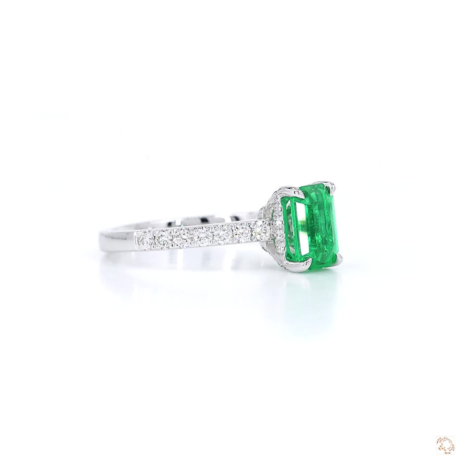 Emerald Cut Columbian Green Emerald and Diamond Engagement Ring