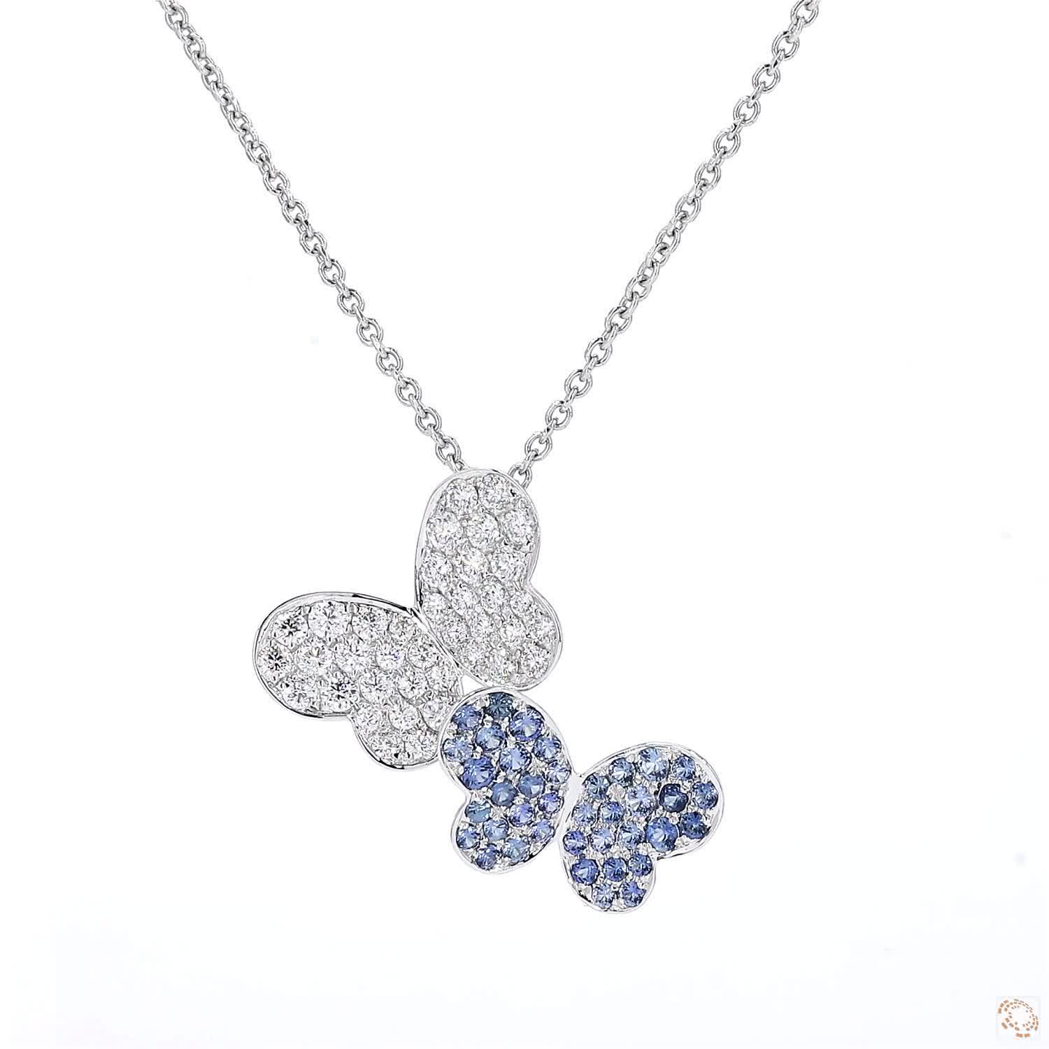 Double Butterfly Diamond & Sapphire Pendant (1.18 ct)