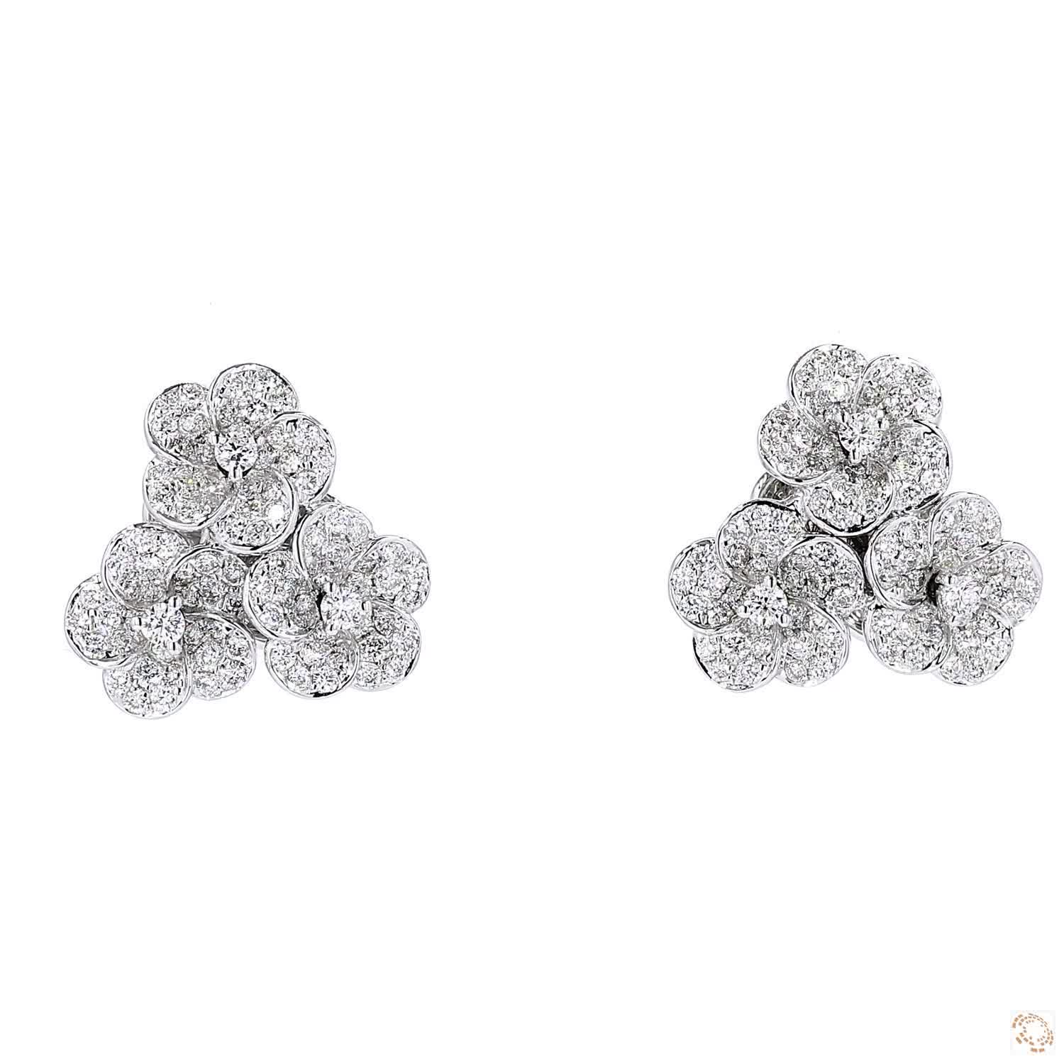 Triple Flower Diamond Stud Earrings