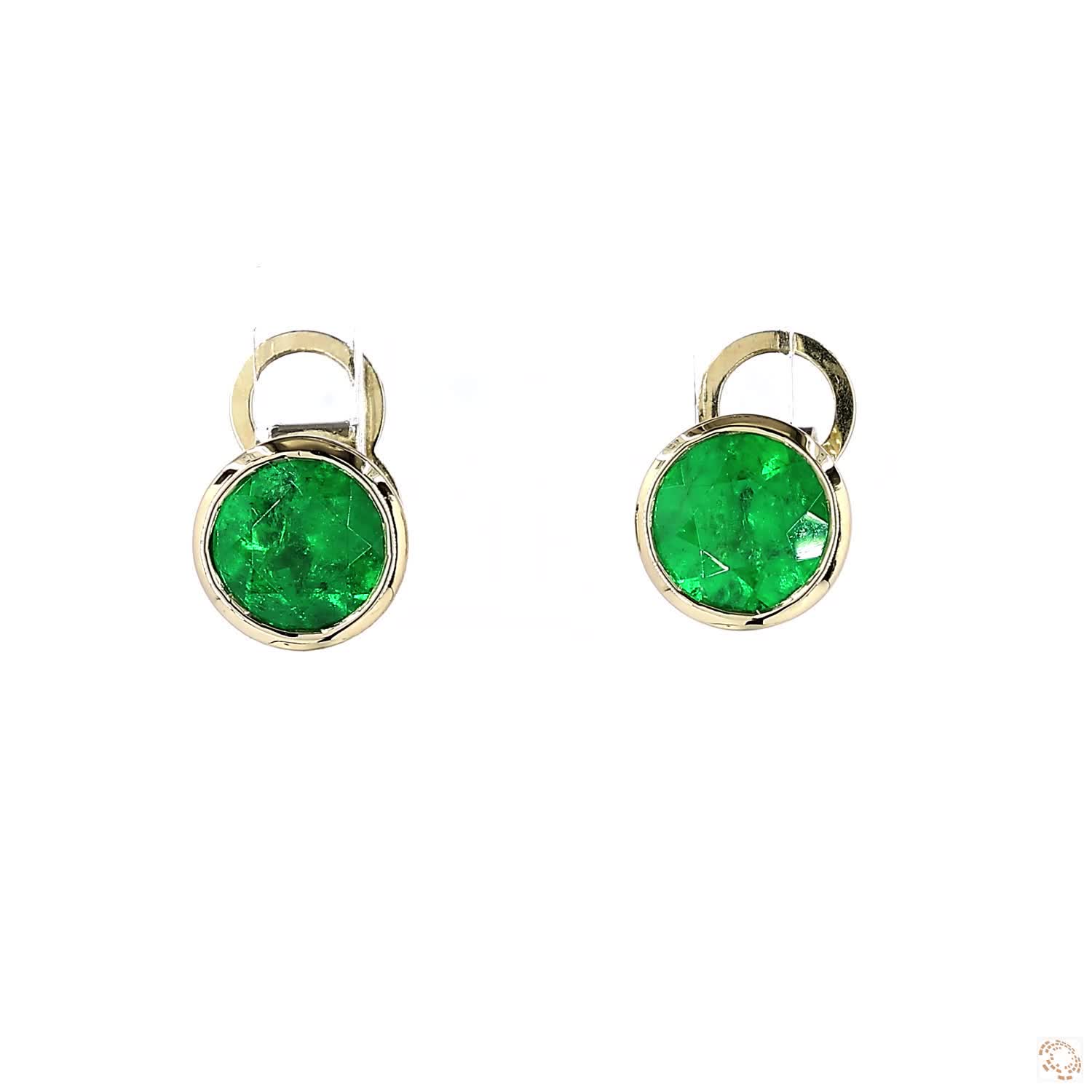 Vivid Green Columbian Emerald Bezel Set Stud Earrings