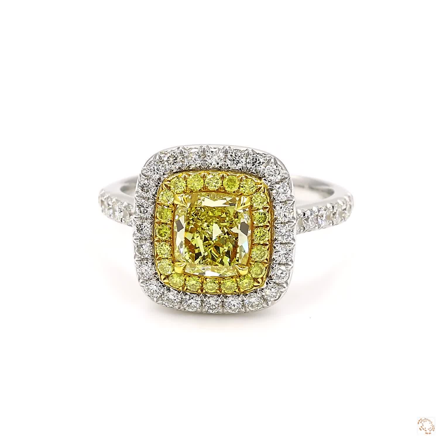Fancy Yellow Dual Halo Cushion Engagement Ring