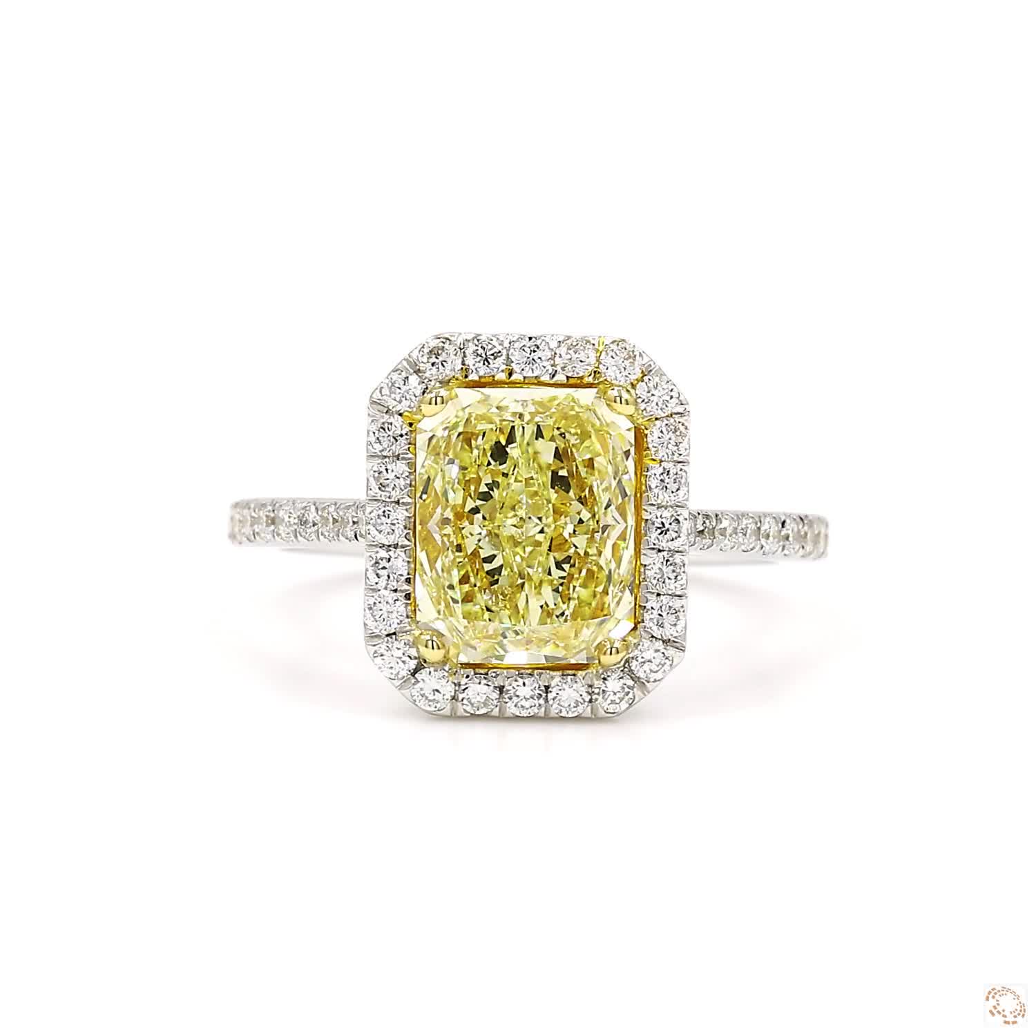 UV Light Yellow Radiant Diamond Halo Ring