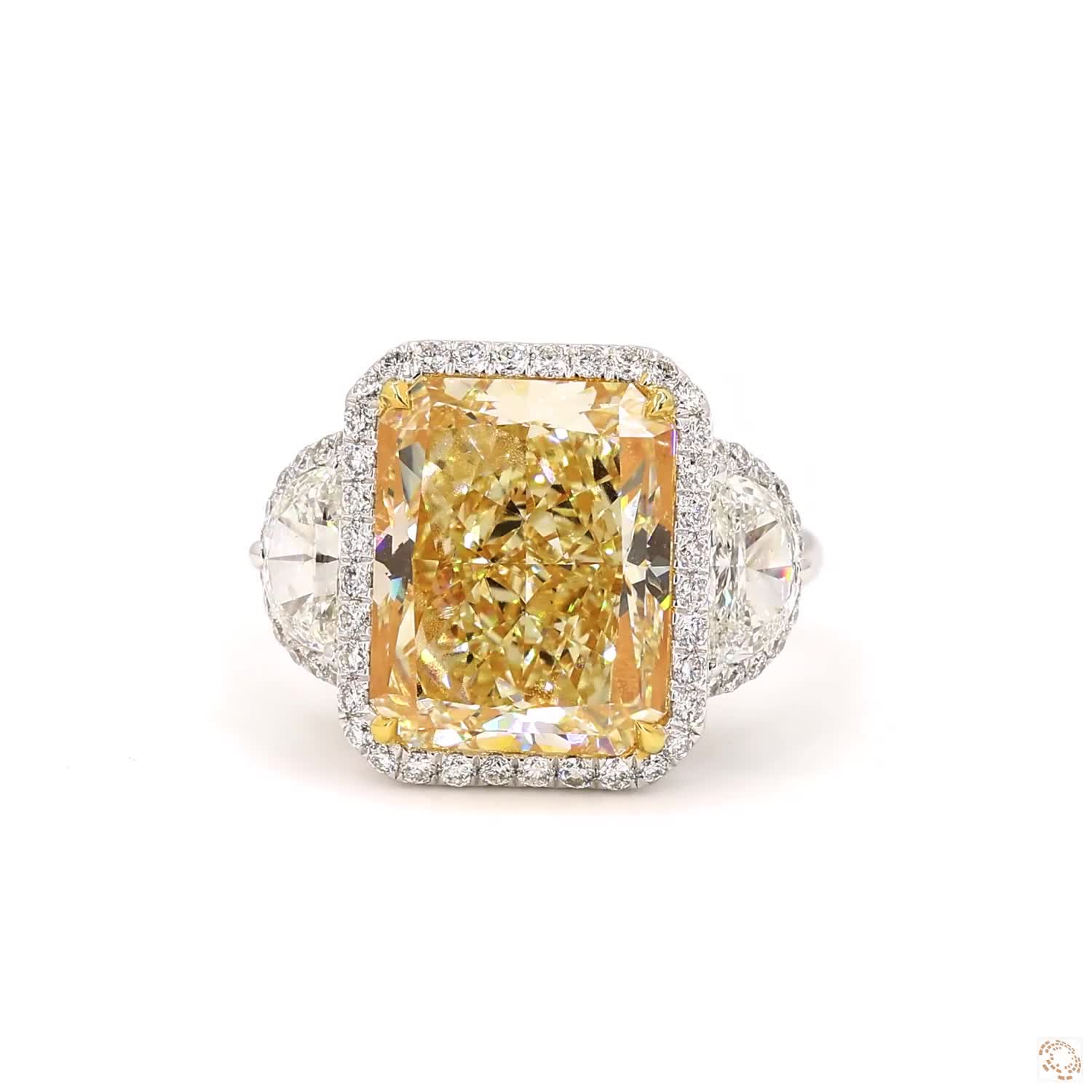 Light Yellow Three-Stone Radiant Diamond Ring
