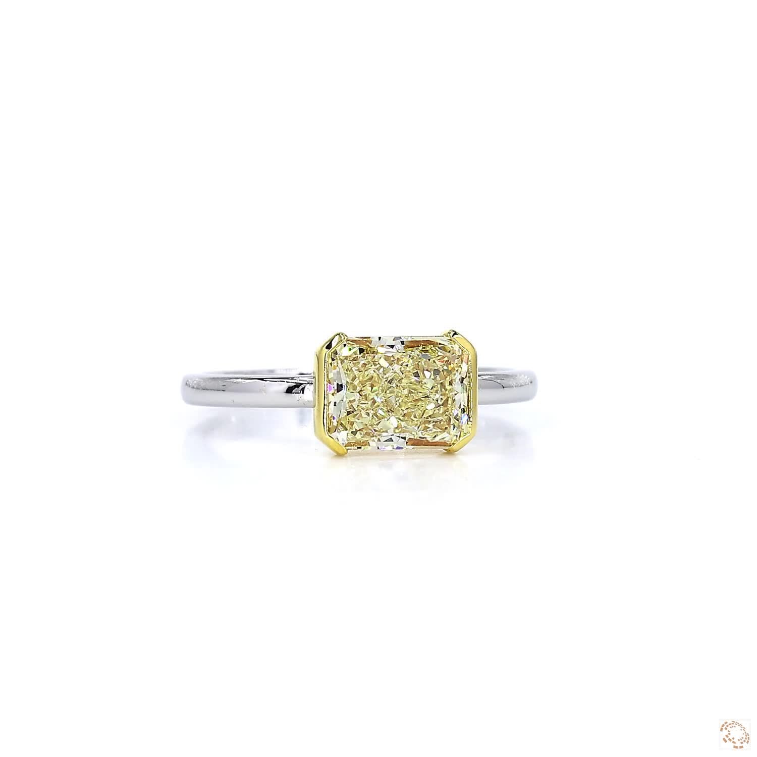 Solitaire Radiant Light Yellow Diamond Ring