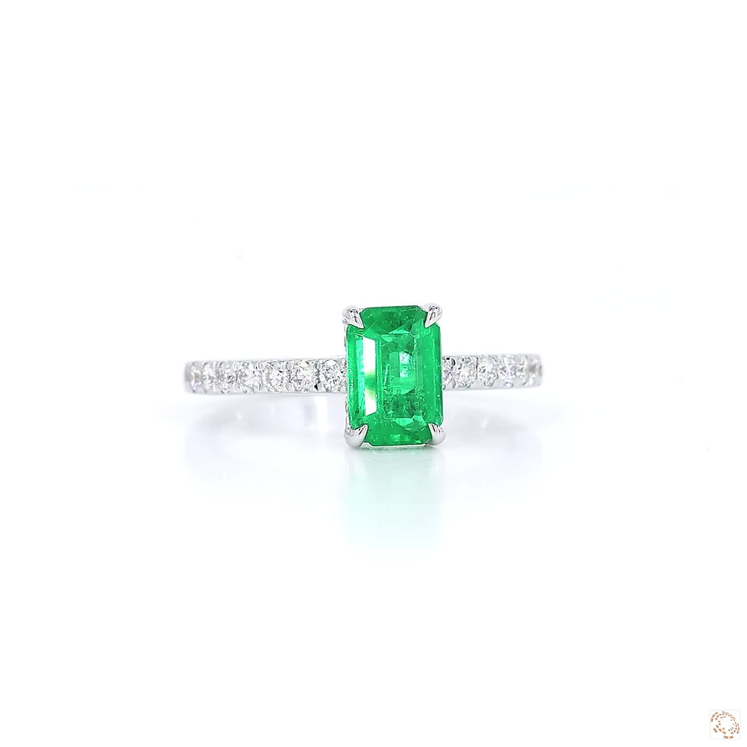 Emerald Cut Columbian Green Emerald and Diamond Engagement Ring