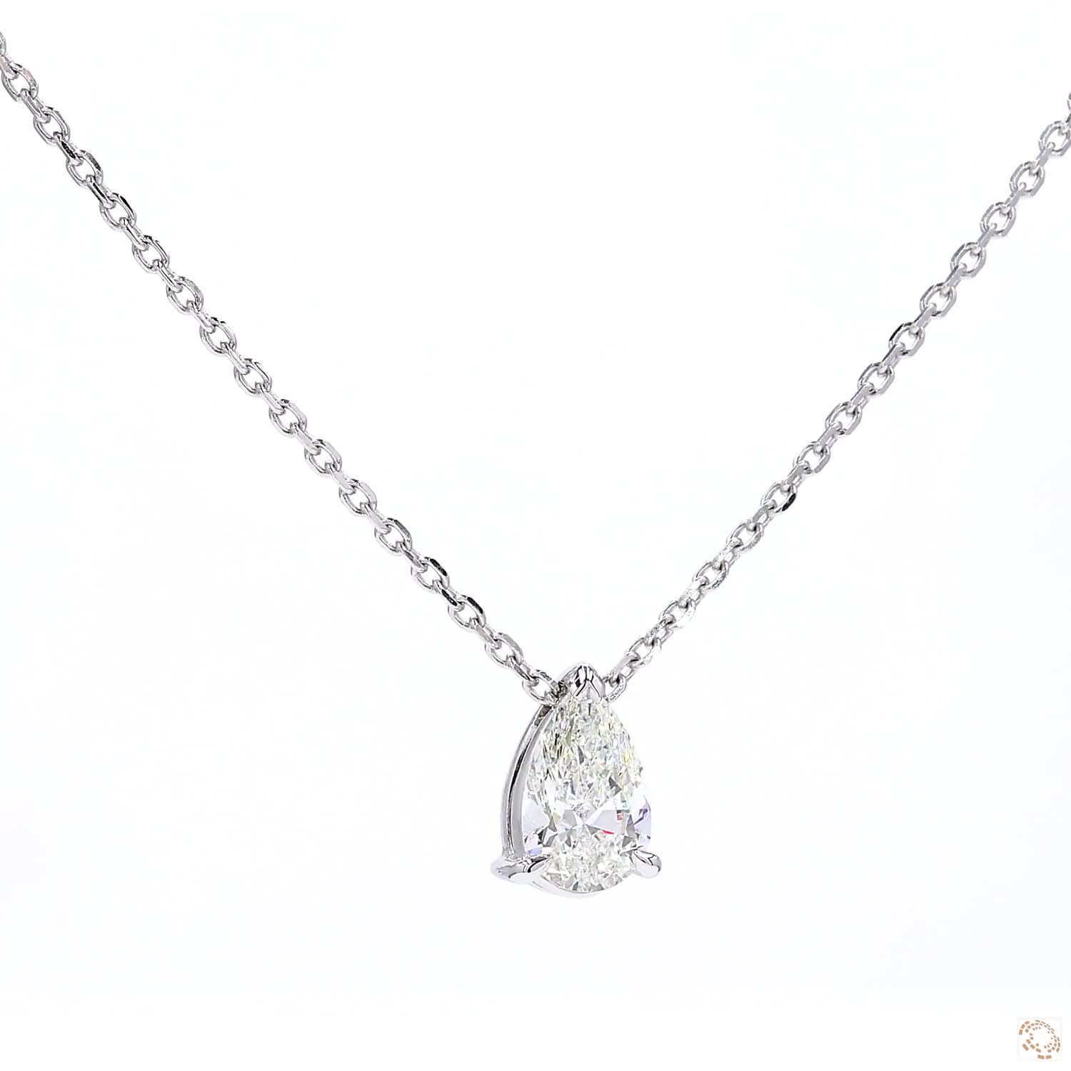 Solitaire Pear Diamond Pendant in 18K Gold (0.80 ct)