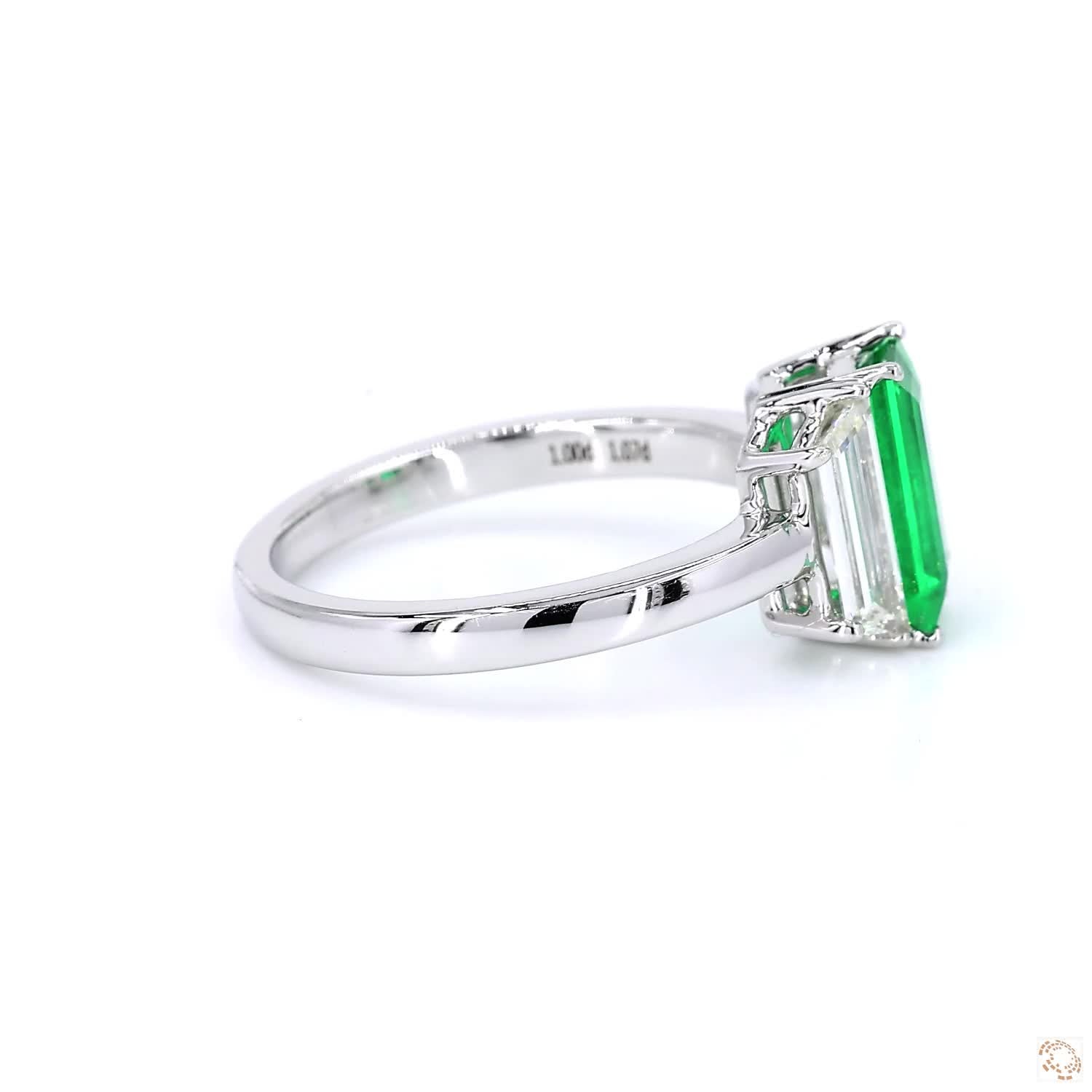 Colombian Green Emerald and Diamonds Three-Stone Ring
