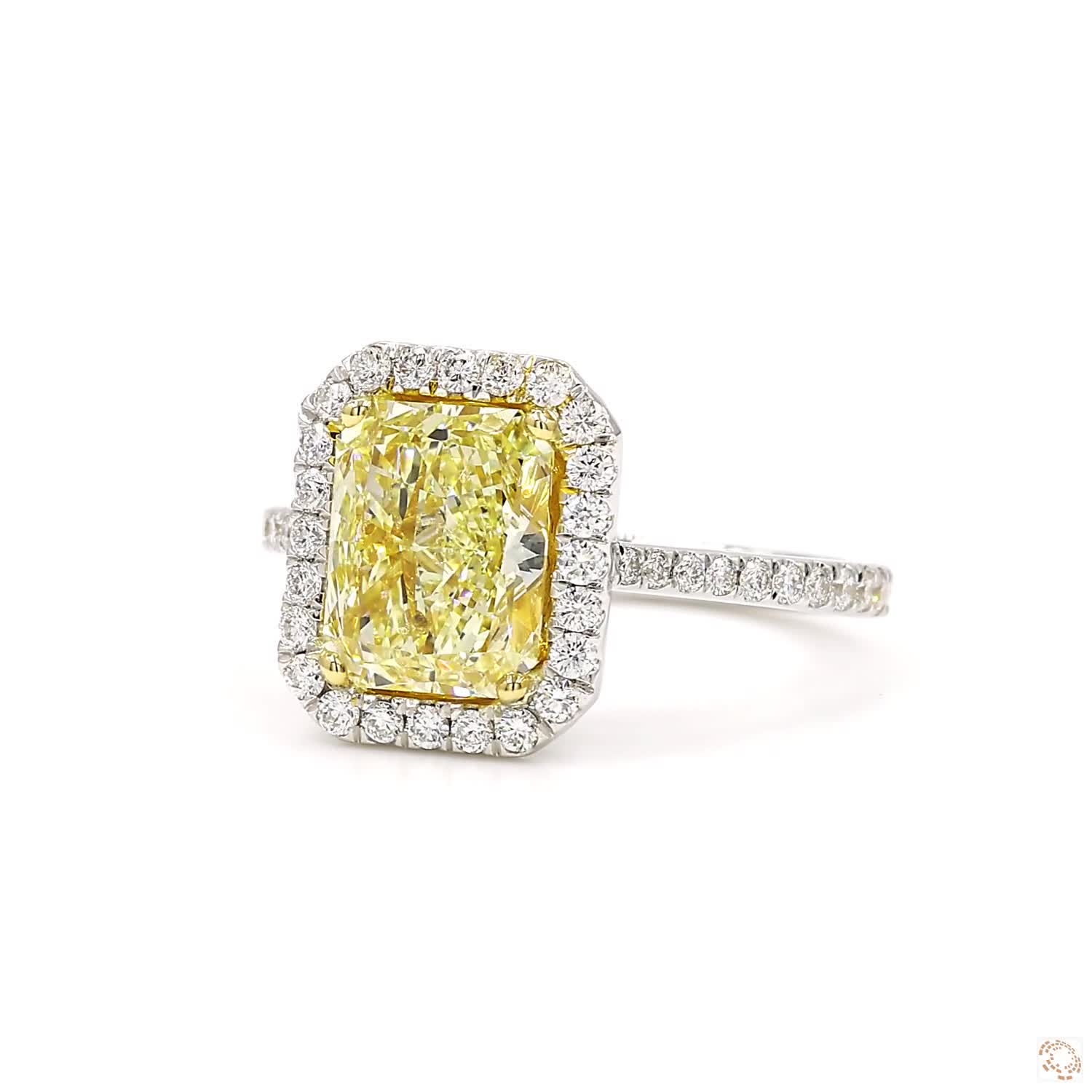 UV Light Yellow Radiant Diamond Halo Ring
