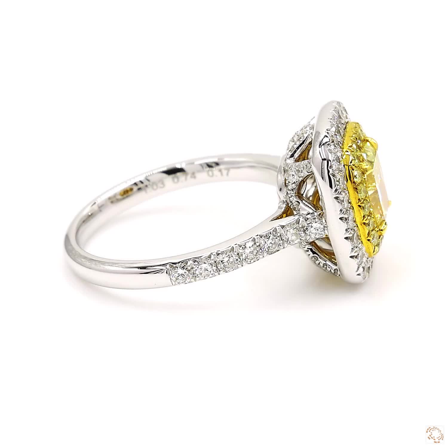 Fancy Yellow Dual Halo Cushion Engagement Ring