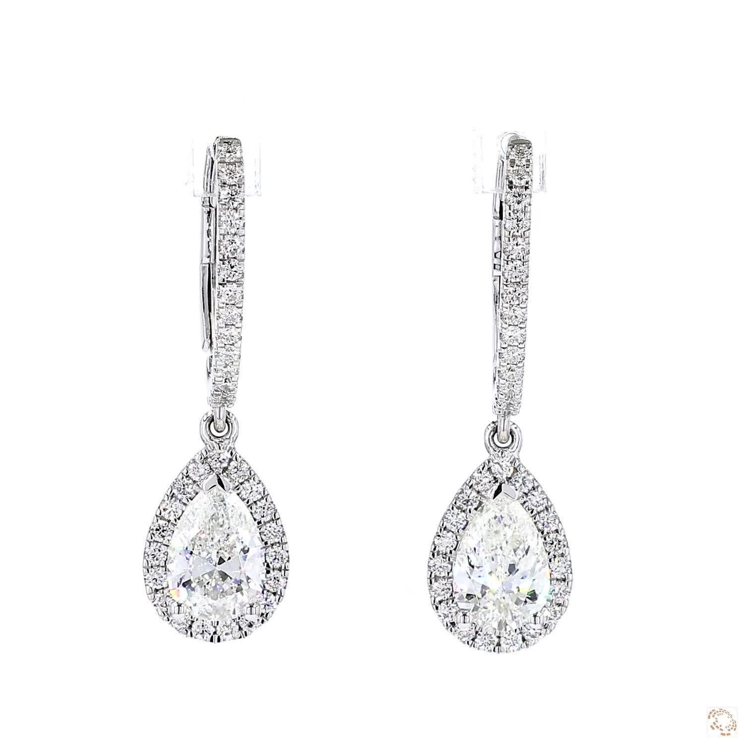 Pear Shape Diamond Halo Dangling Earrings