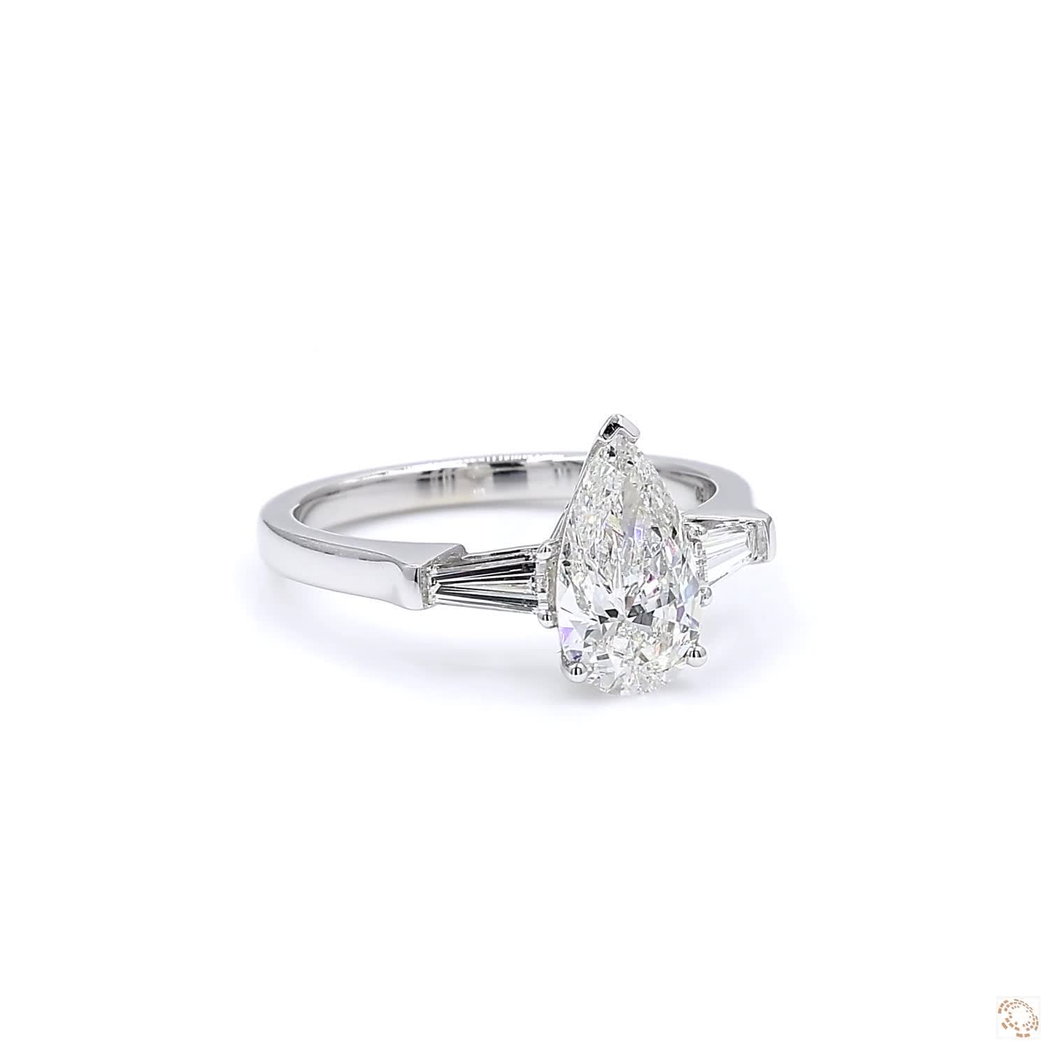 Pear & Baguette Shape Diamond Engagement Ring