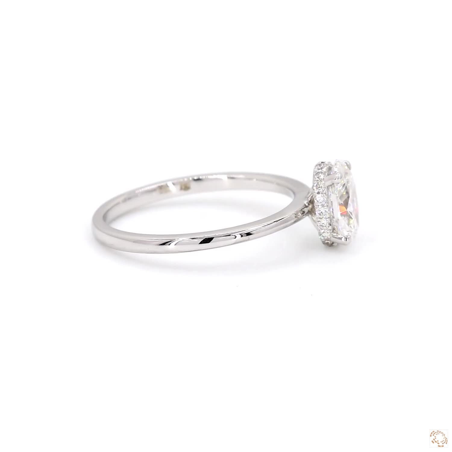 Solitaire Oval Shape & Hidden Halo Diamond Ring