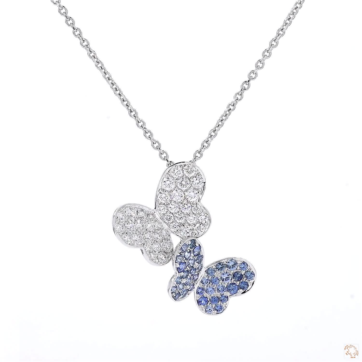 Double Butterfly Diamond & Sapphire Pendant (1.18 ct)