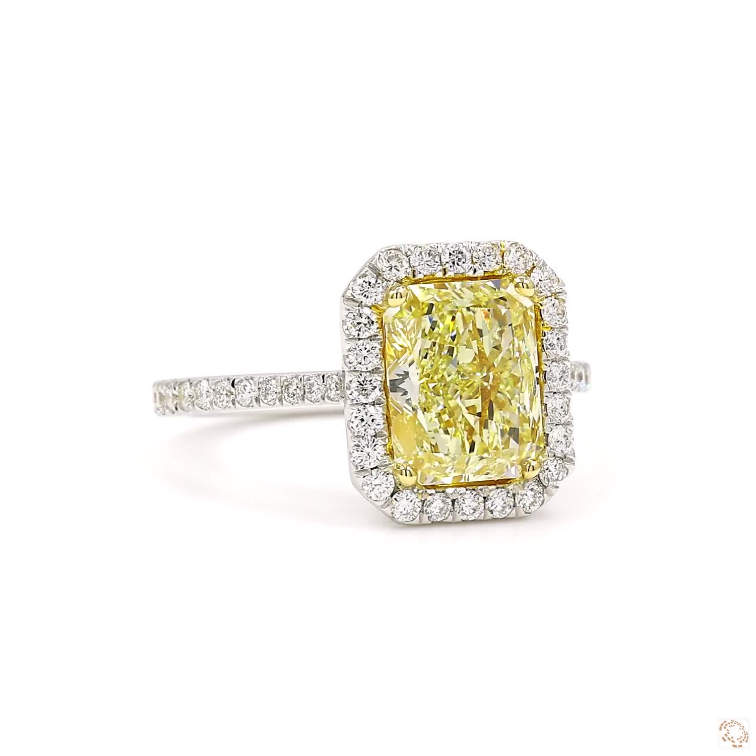 UV Light Yellow Radiant Diamond Halo Ring