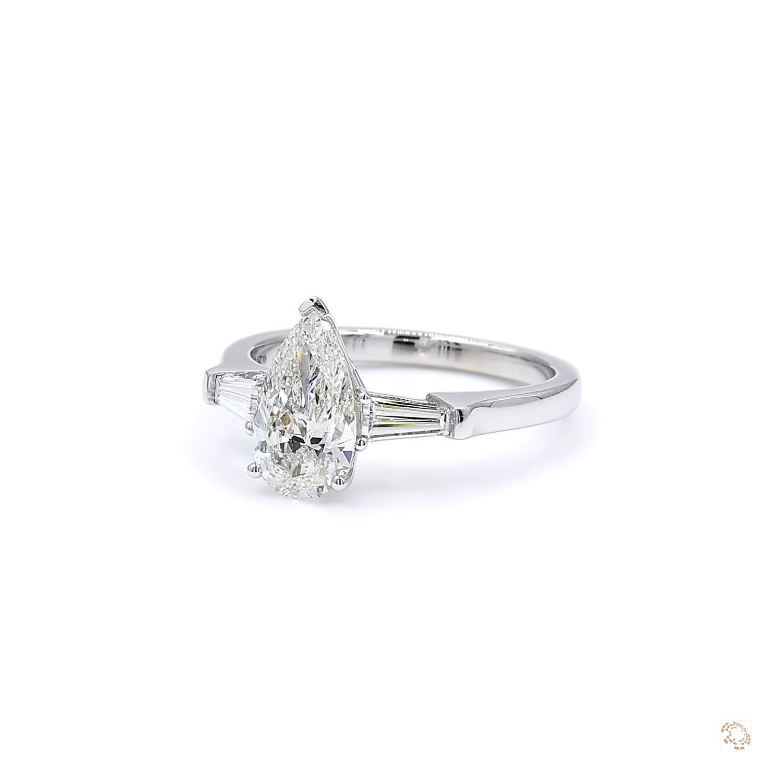 Pear & Baguette Shape Diamond Engagement Ring