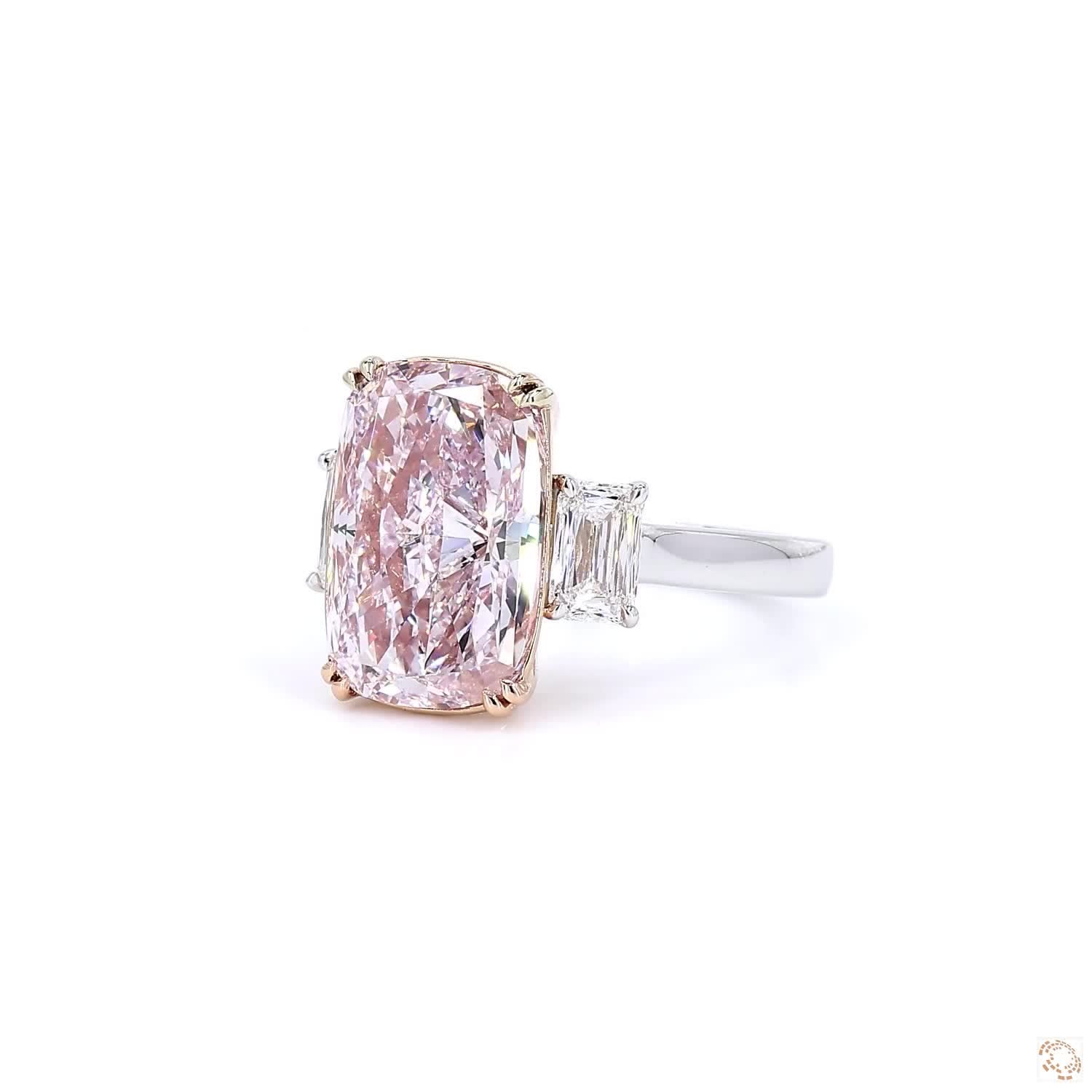 Fancy Light Pink Cushion-Cut Three-Stone Diamond Ring