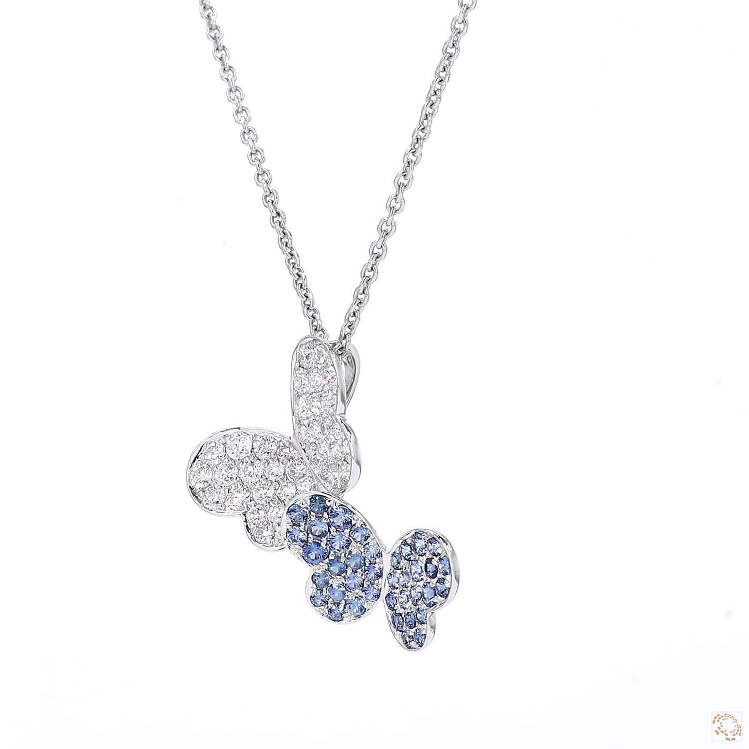 Double Butterfly Diamond & Sapphire Pendant (1.18 ct)