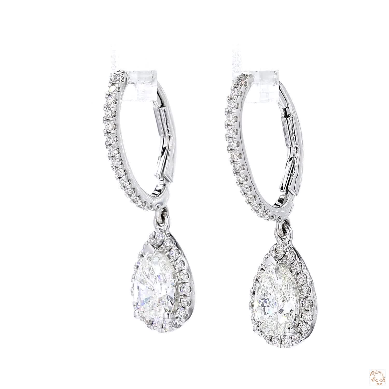 Pear Shape Diamond Halo Dangling Earrings ( 2.52 ct. tw.)