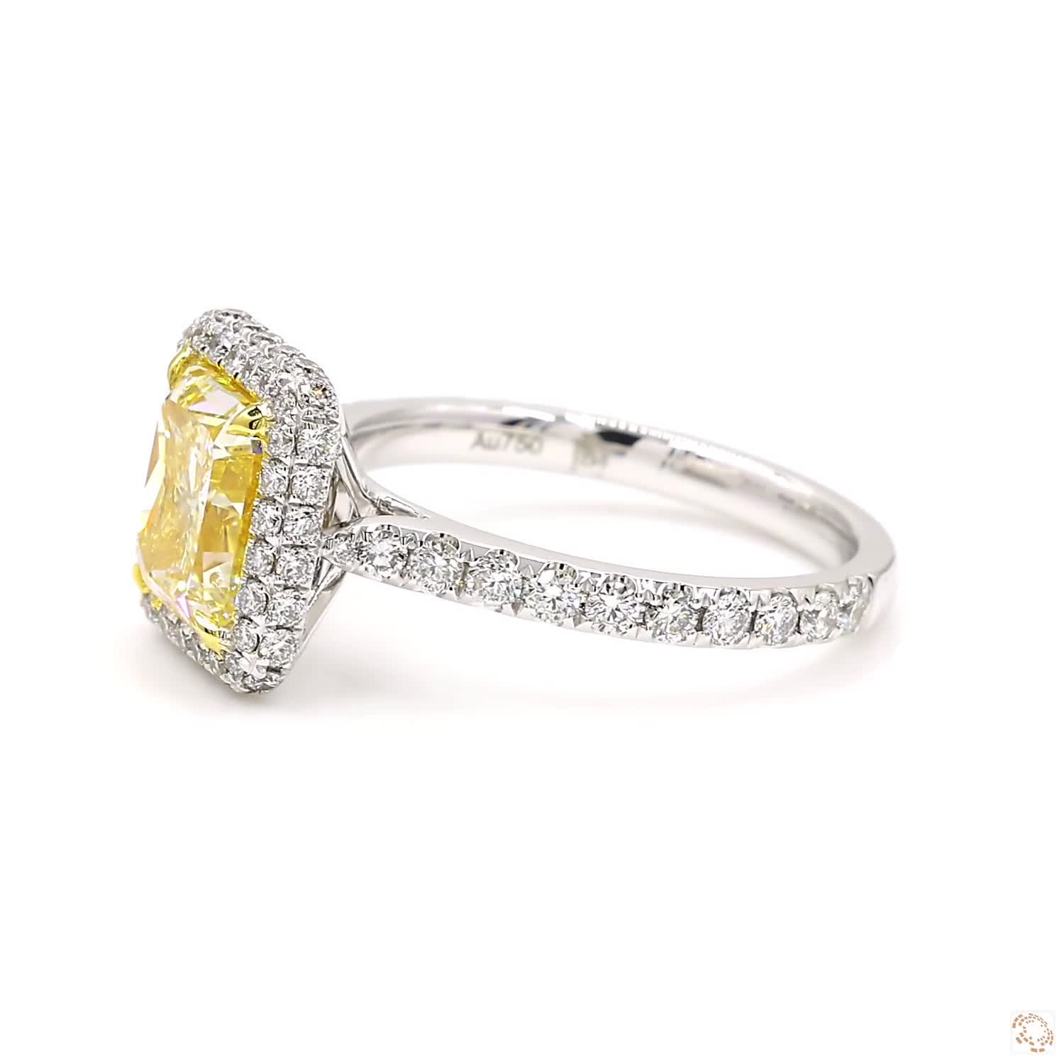 Radiant Cut WX Yellow Diamond Halo Diamond Ring