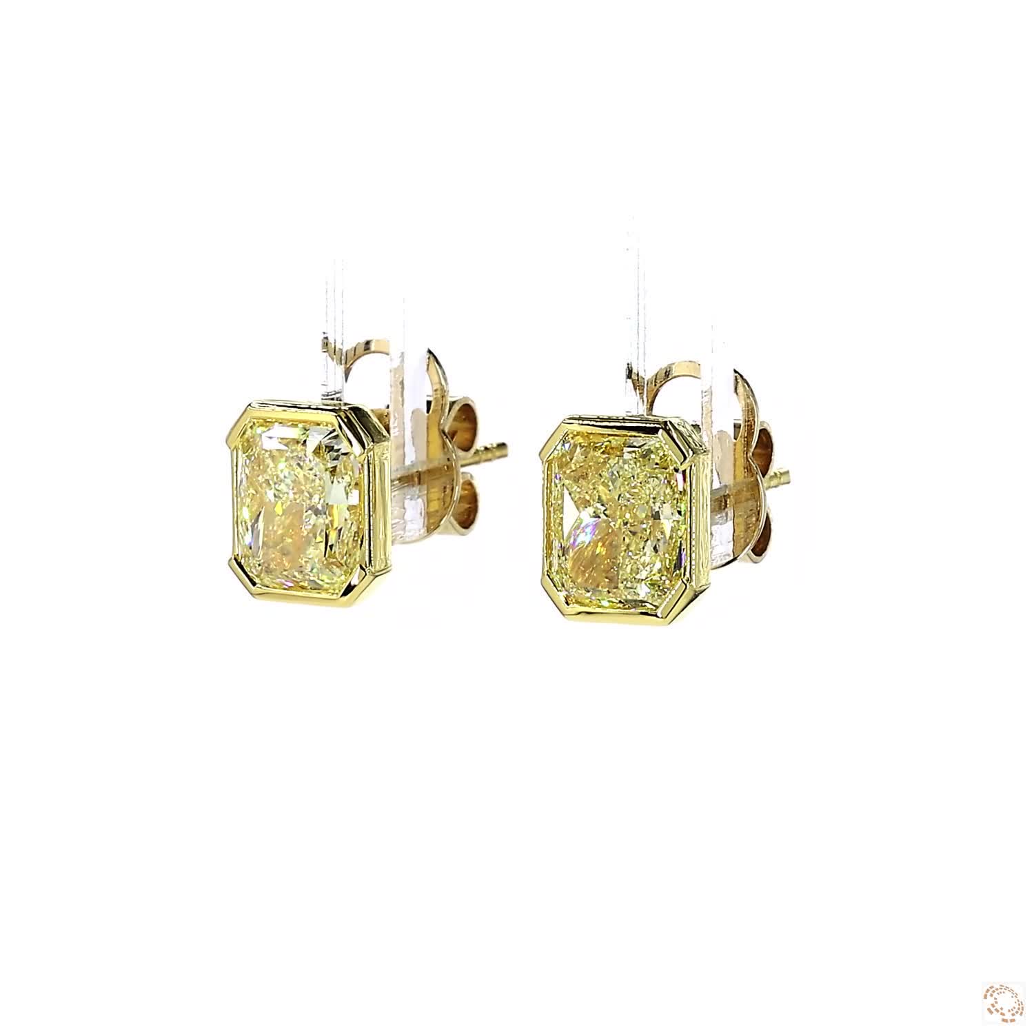 Fancy Light Yellow Radiant Diamond Half-Bezel Stud Earrings
