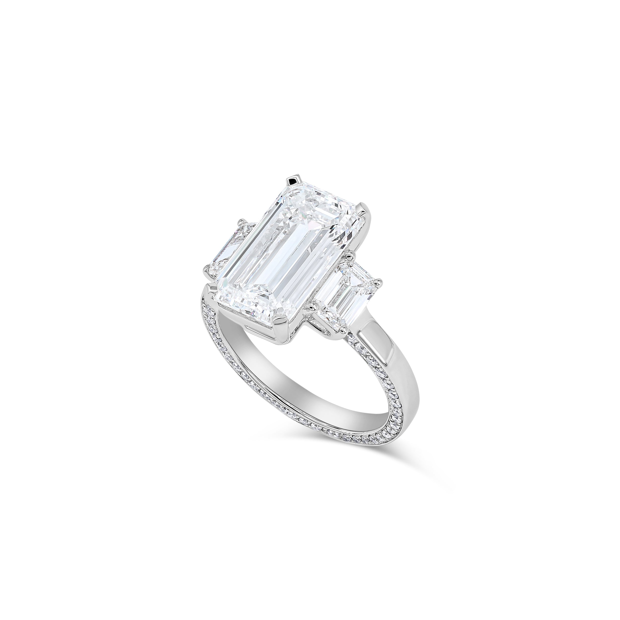 Three-Stone Emerald Cut Diamond Engagement Ring