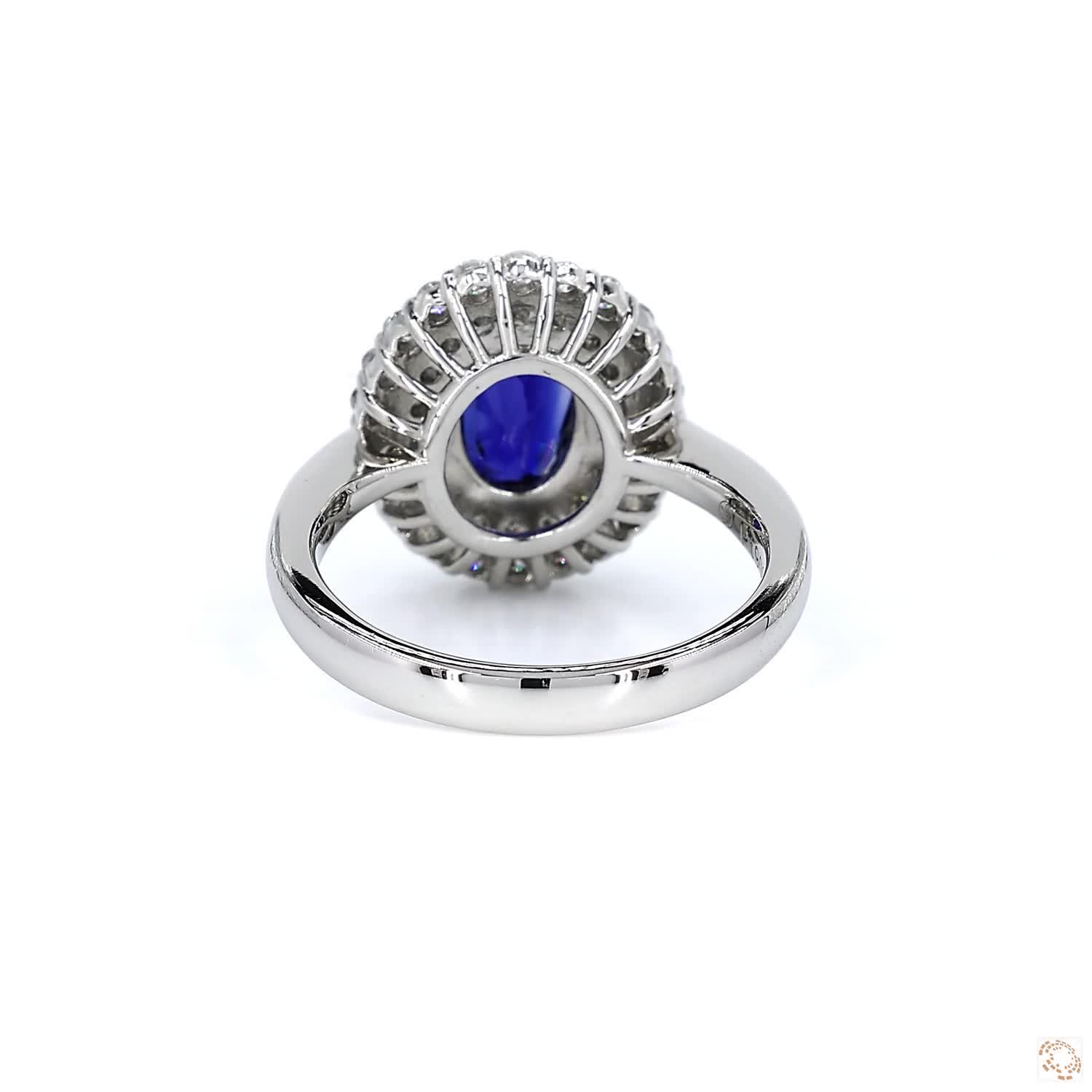 Blue Sapphire and Diamond Double Halo Platinum Ring