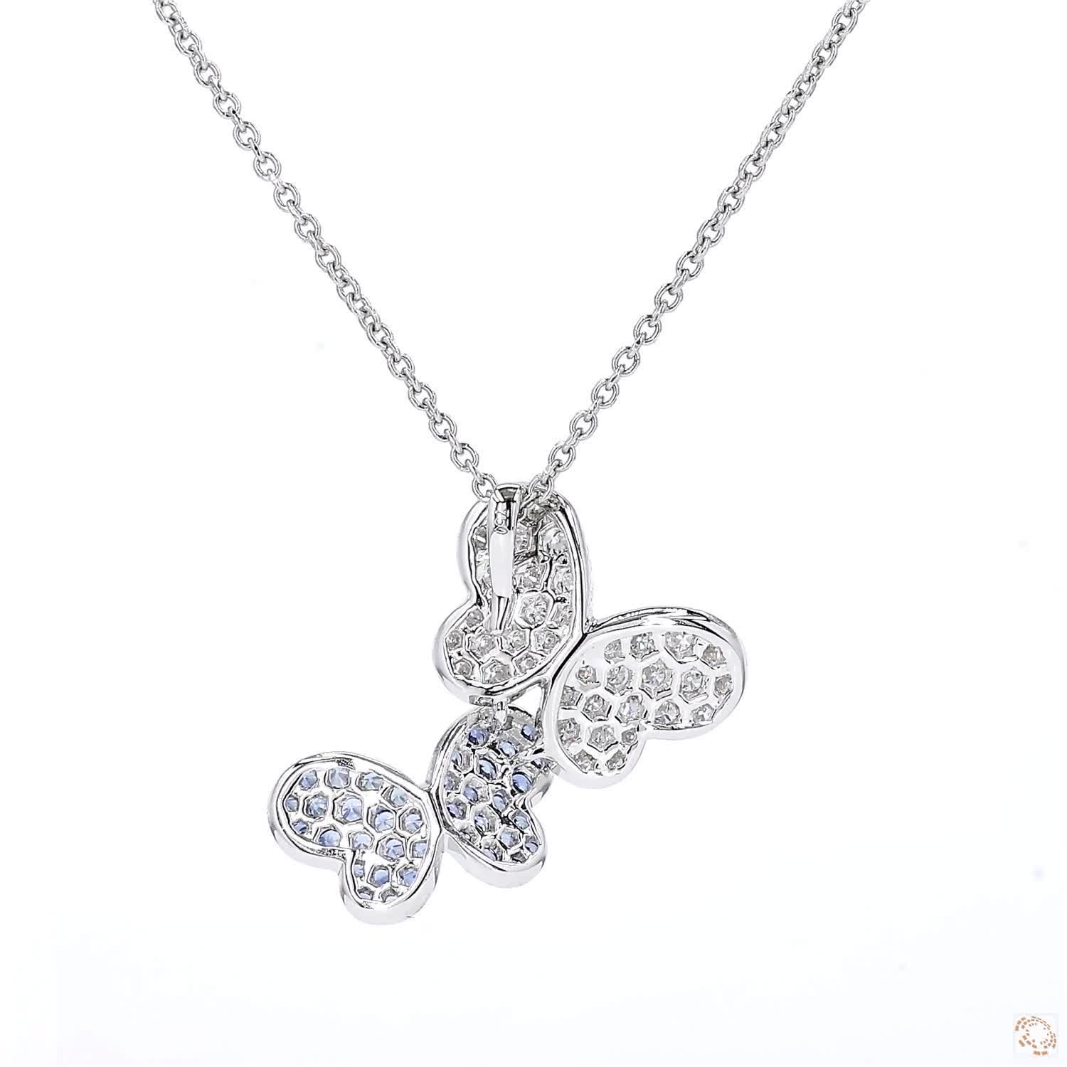 Double Butterfly Diamond & Sapphire Pendant (1.18 ct)