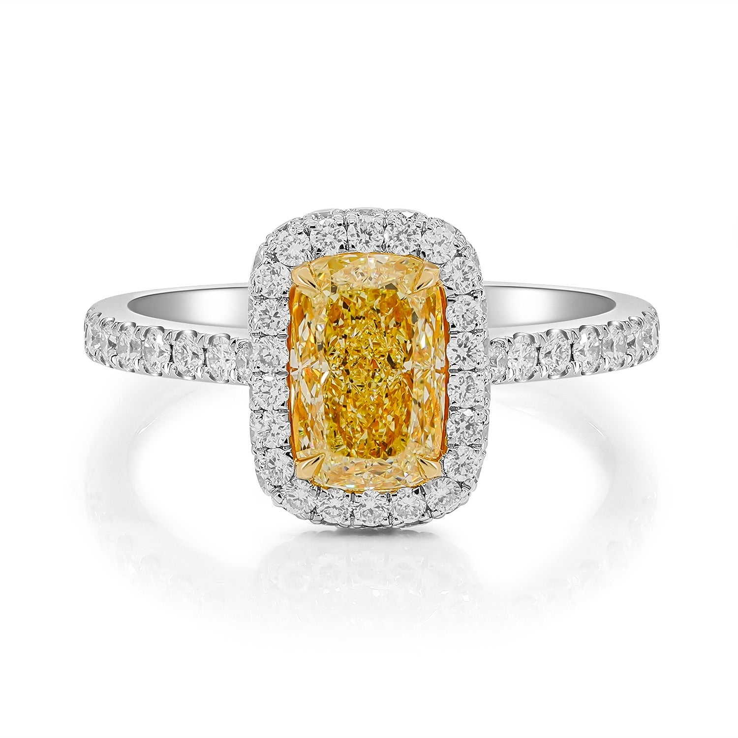 Fancy Light Yellow Cushion Cut Halo Diamond Ring