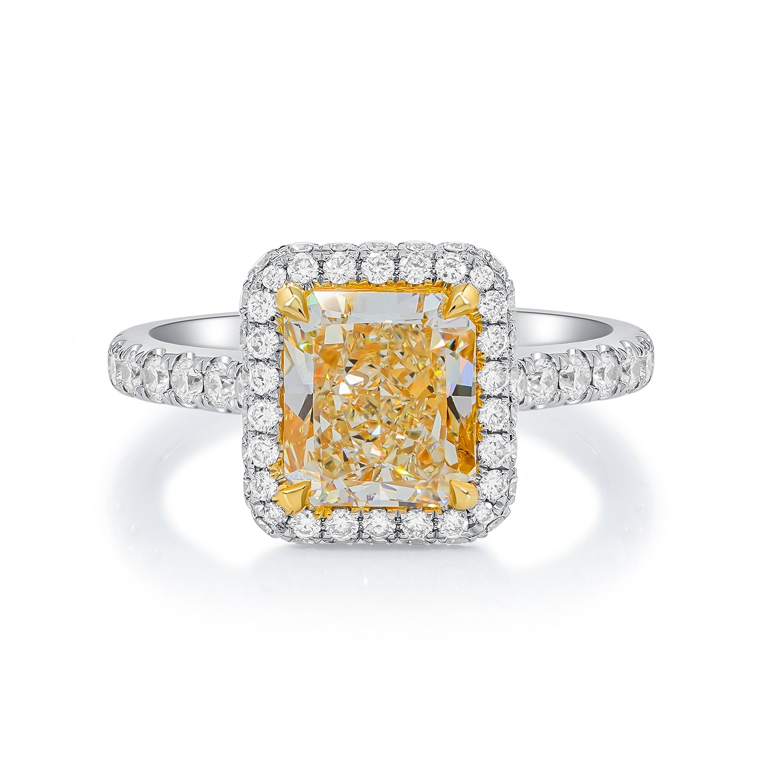 Radiant Cut WX Yellow Diamond Halo Diamond Ring