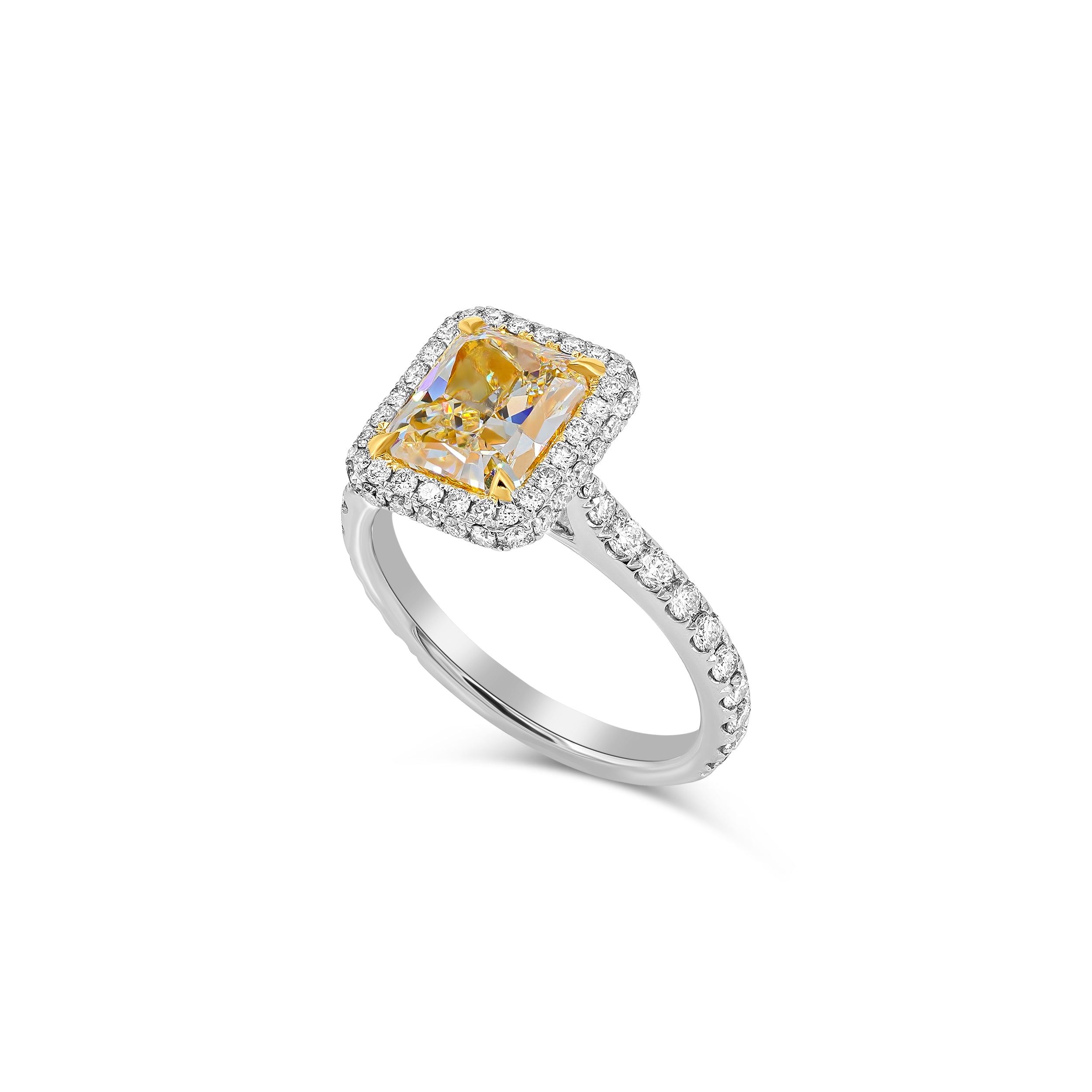 Radiant Cut WX Yellow Diamond Halo Diamond Ring