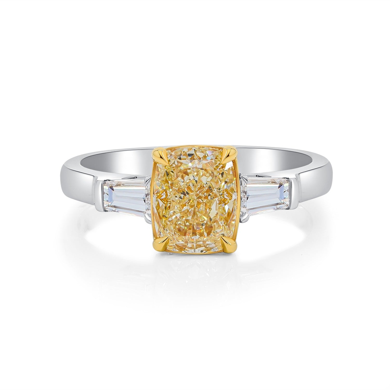 Fancy Light Yellow Cushion Three-Stones Diamond Ring
