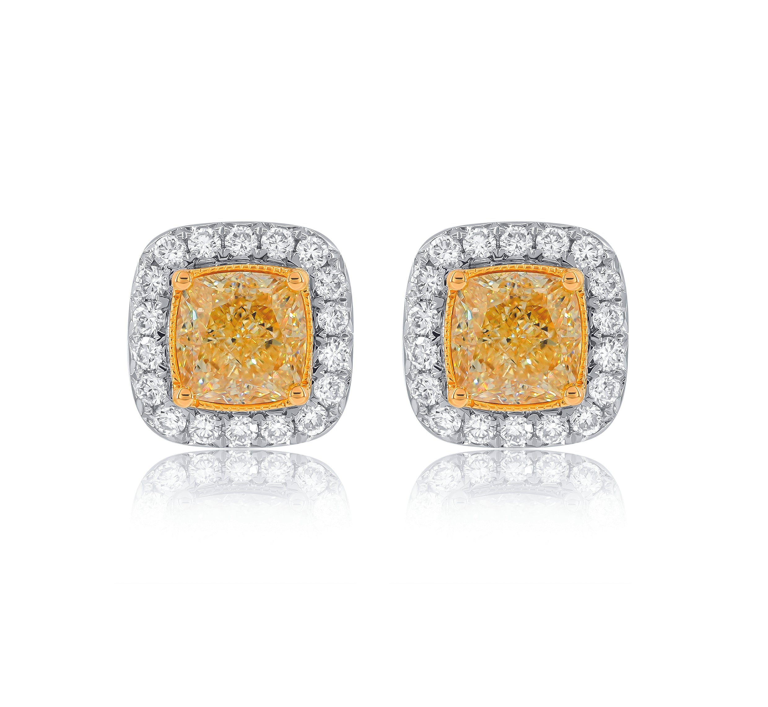 Fancy Light Yellow Diamond Halo Stud Earrings