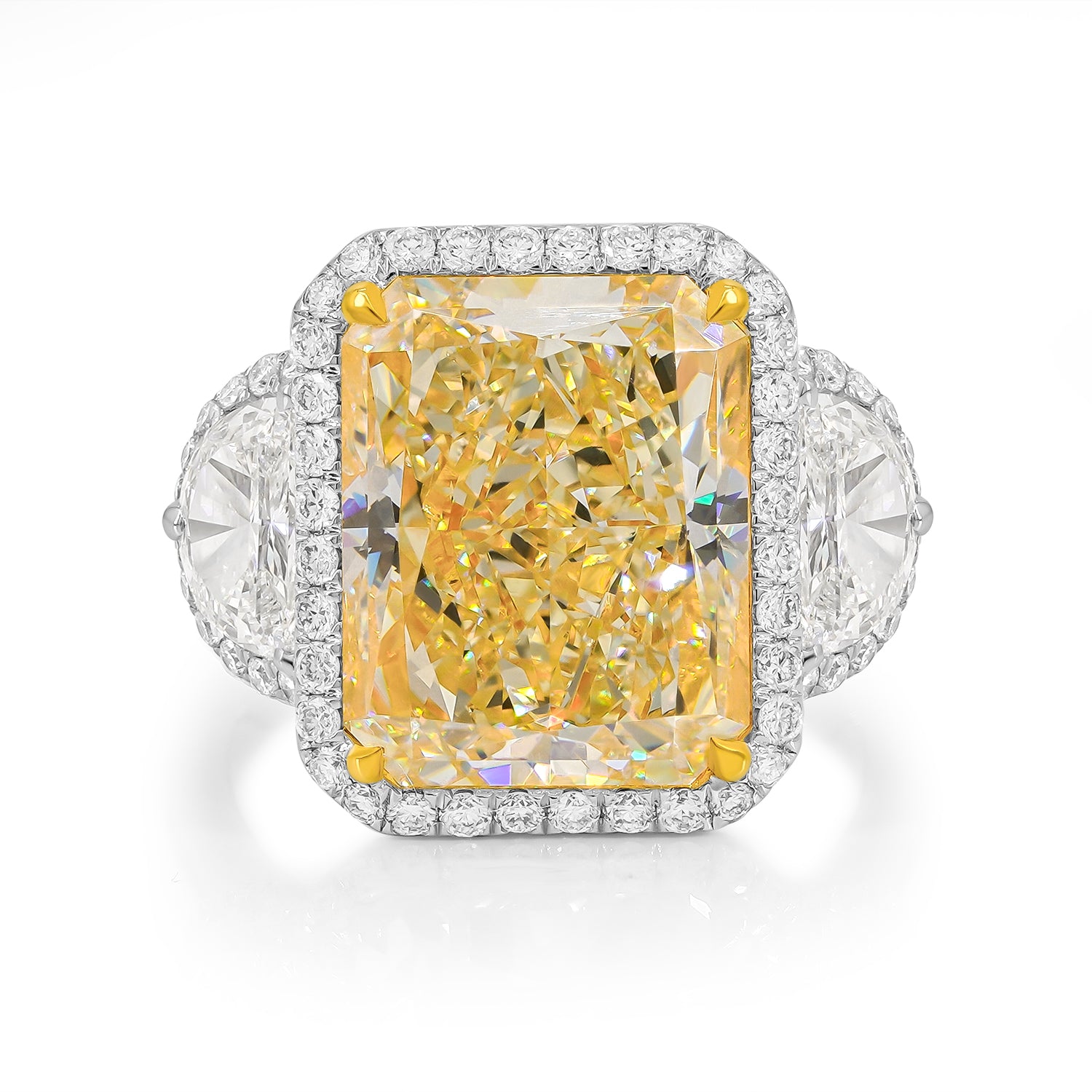 Light Yellow Three-Stone Radiant Diamond Ring