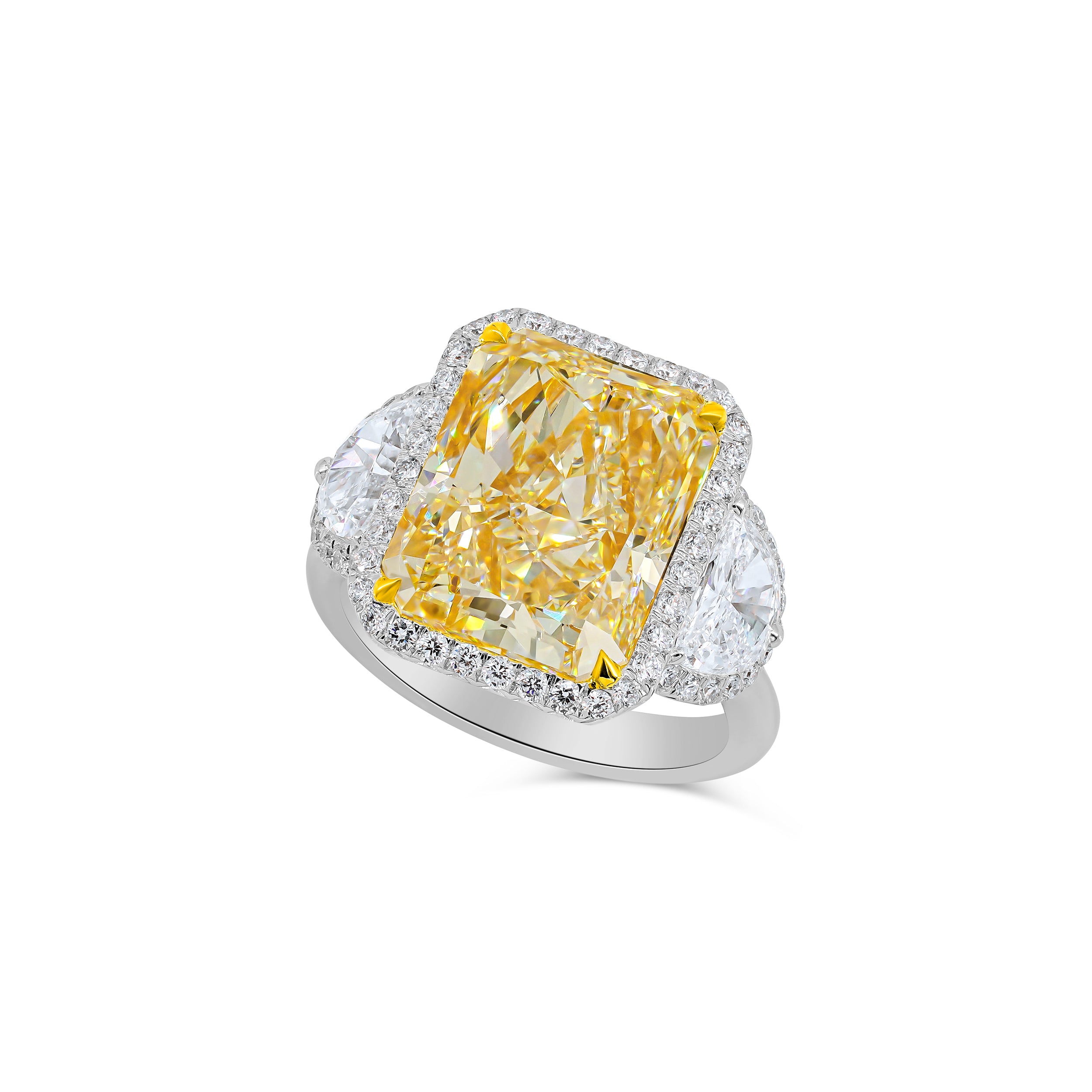 Light Yellow Three-Stone Radiant Diamond Ring