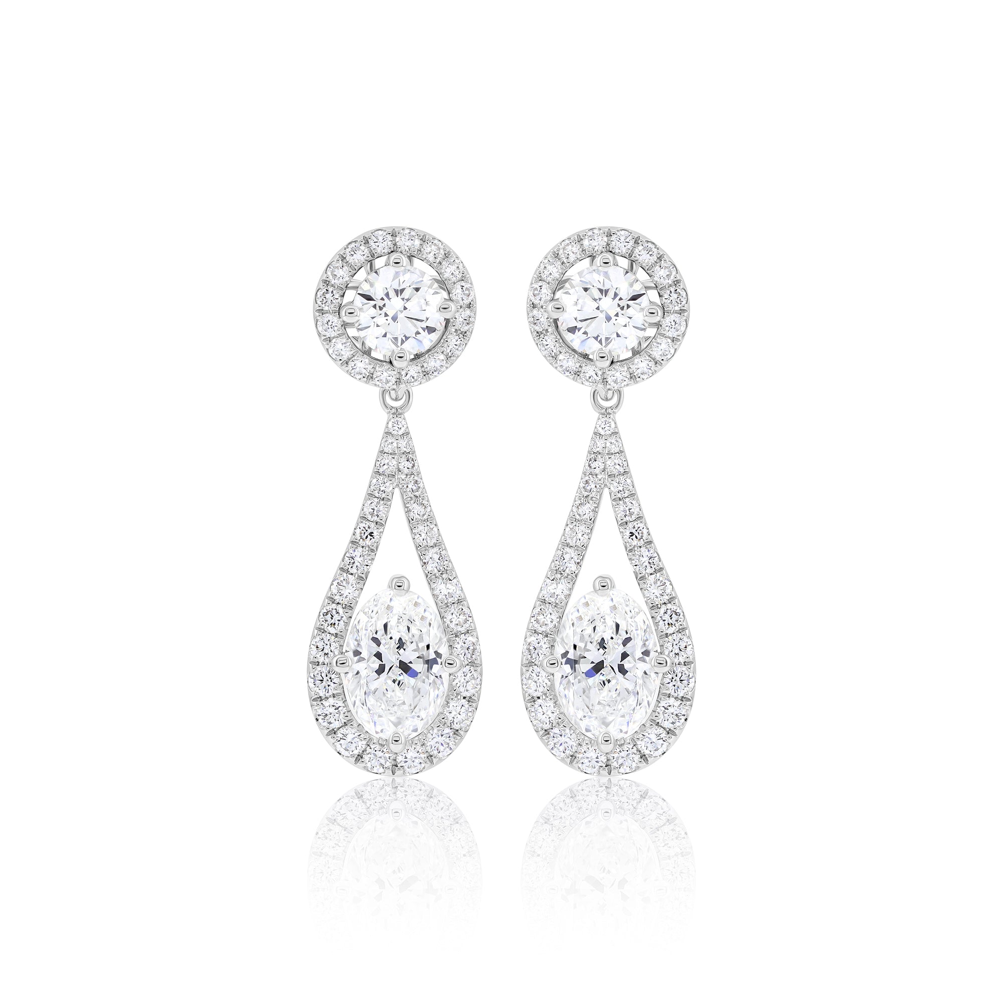 Tear Drop Oval Shape Diamond Dangling Earrings