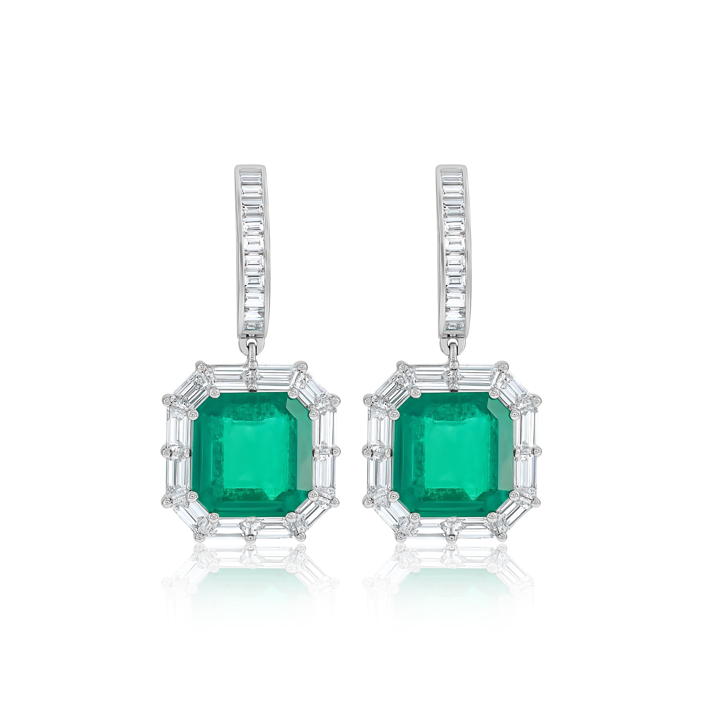 Green Emerald & Diamond Dangling Earrings