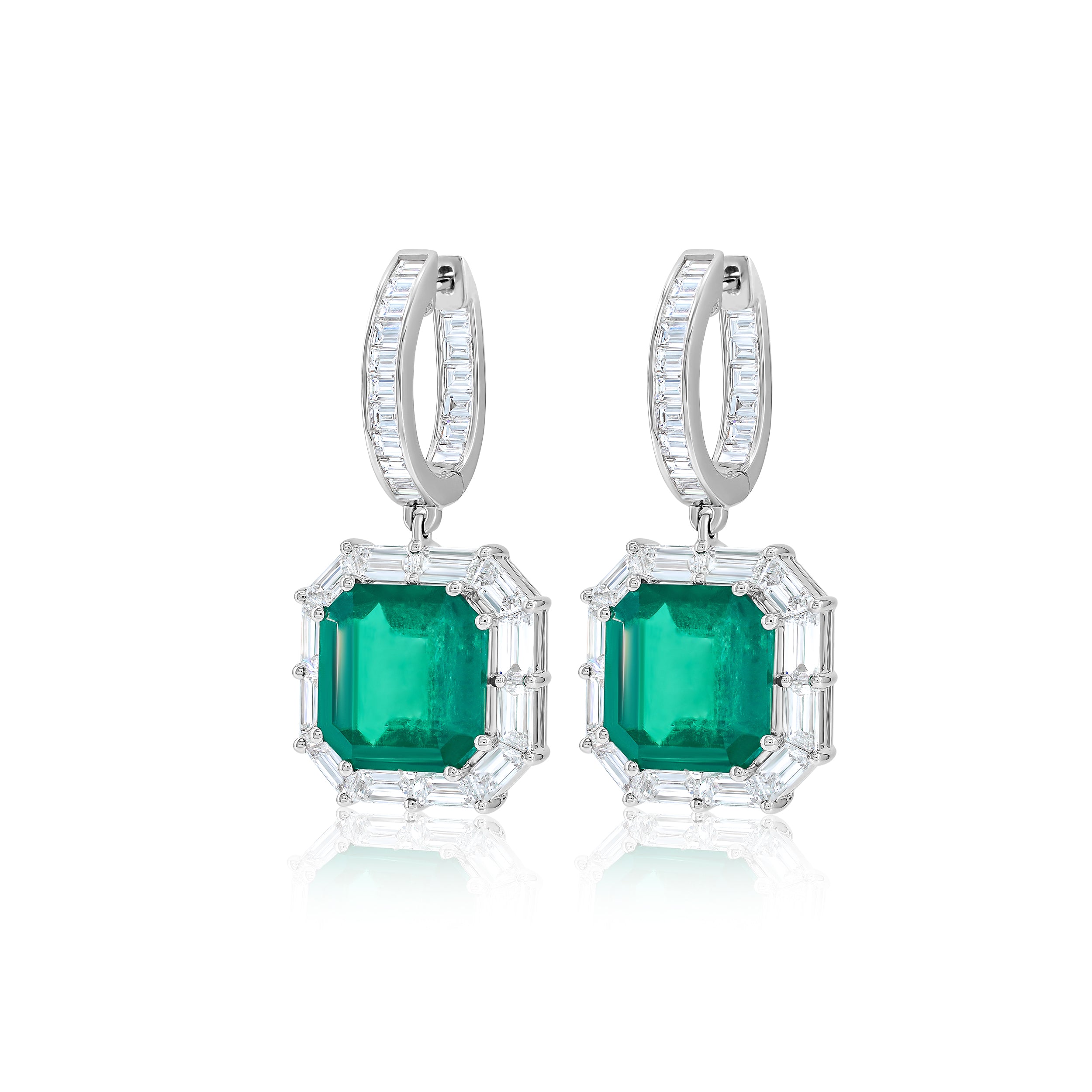 Green Emerald & Diamond Dangling Earrings