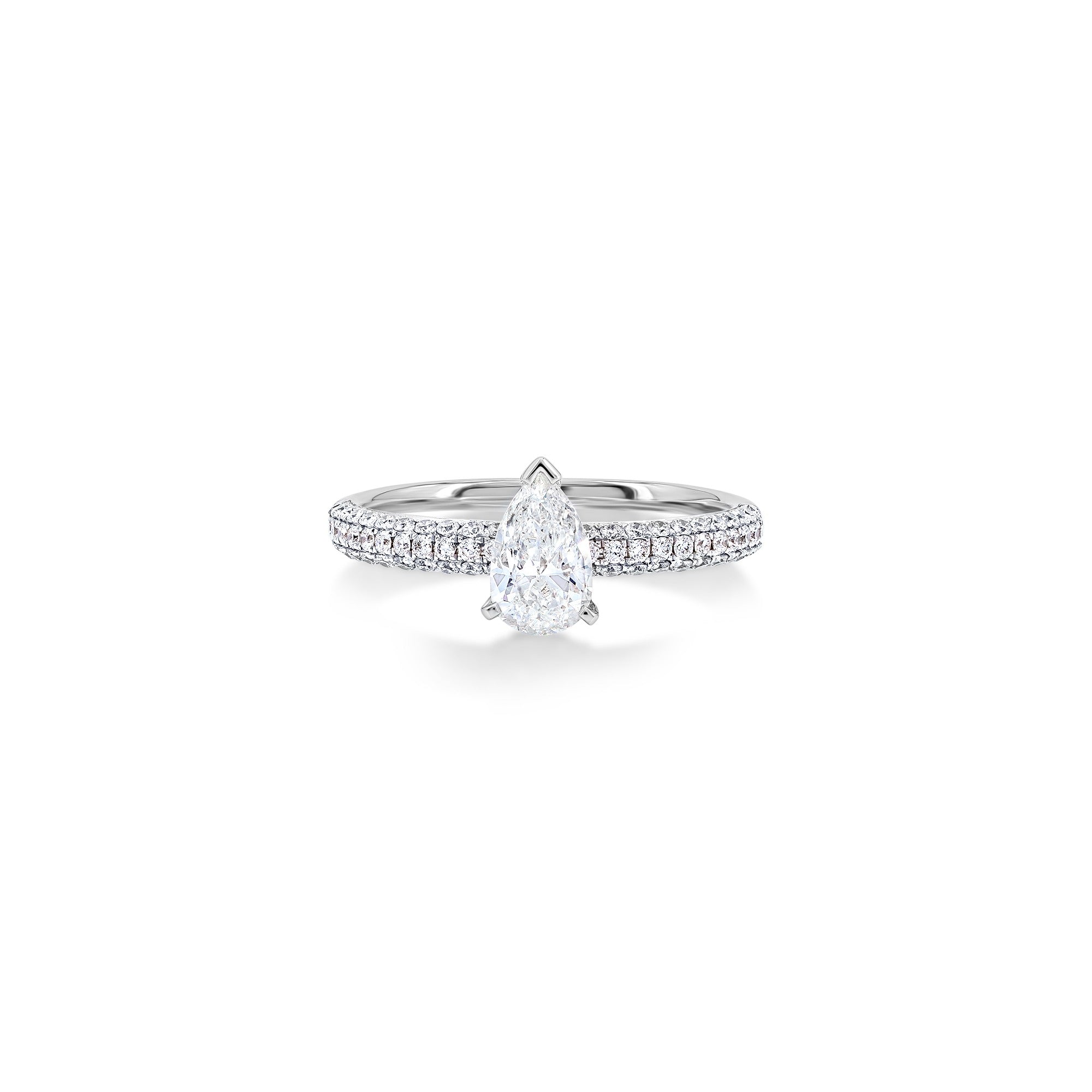 Pear Shape Solitaire Triple Pave Diamond Ring