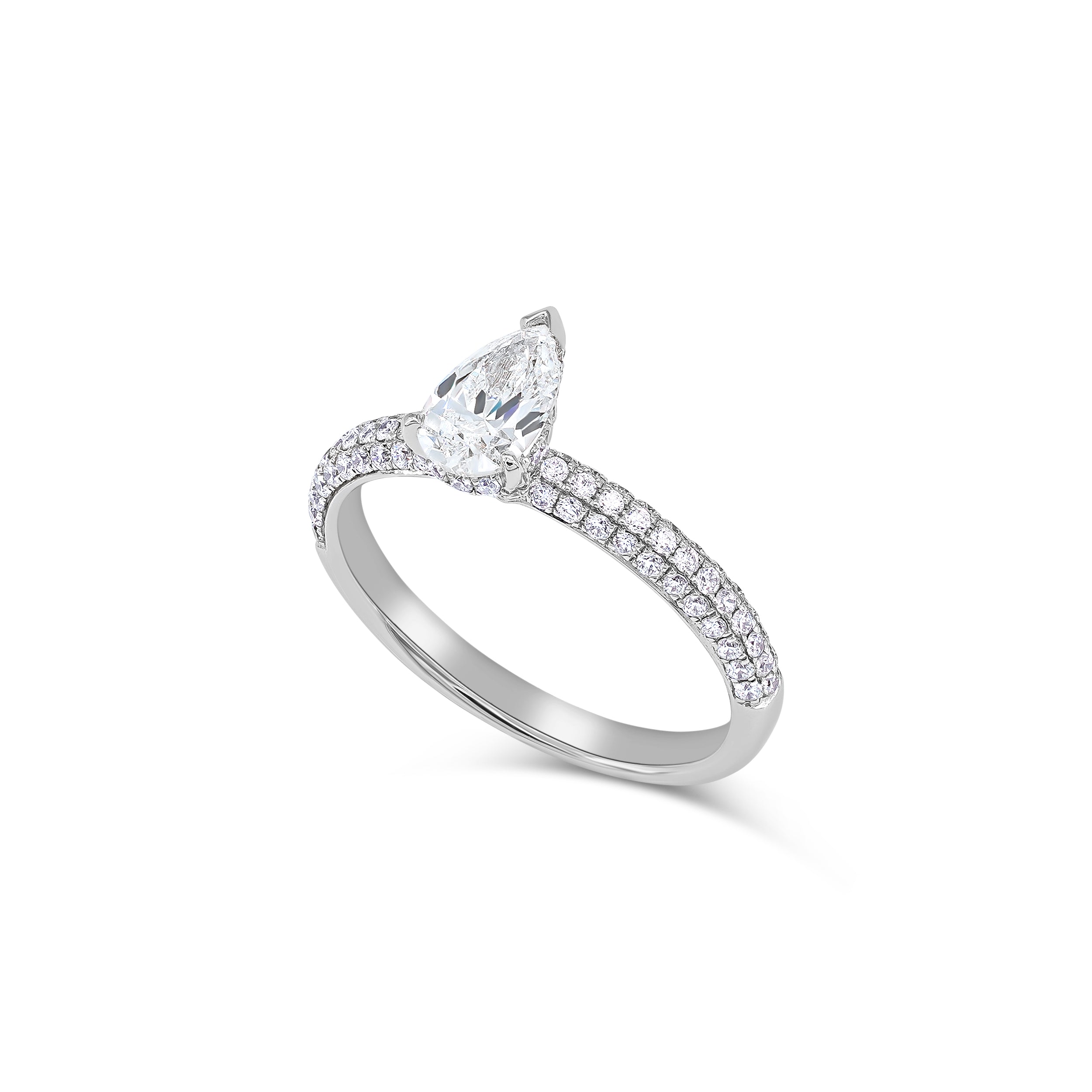 Pear Shape Solitaire Triple Pave Diamond Ring