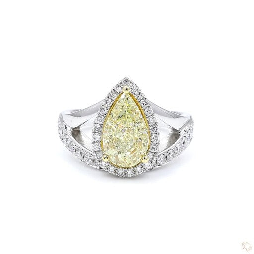 Light Yellow Pear Shape Diamond Engagement Ring