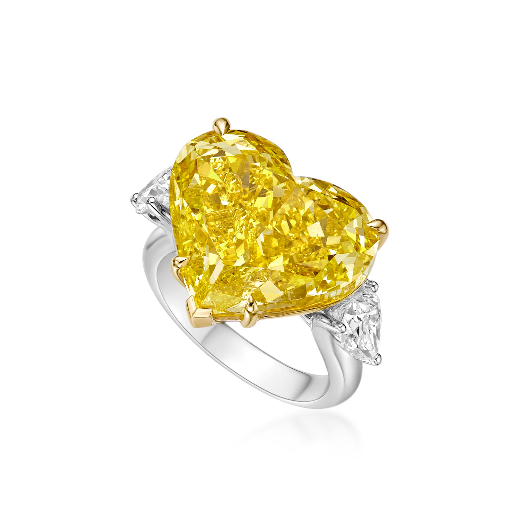 Heart Shape Fancy Vivid Yellow Diamond Ring