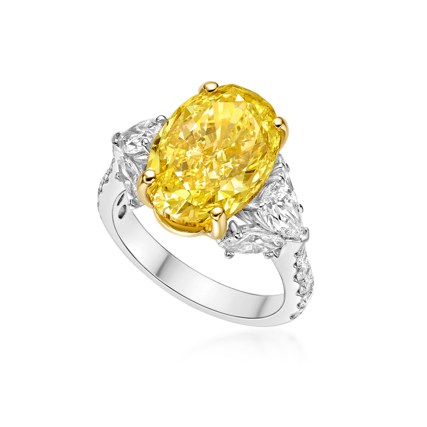Oval Shape Fancy Vivid Yellow Diamond Ring