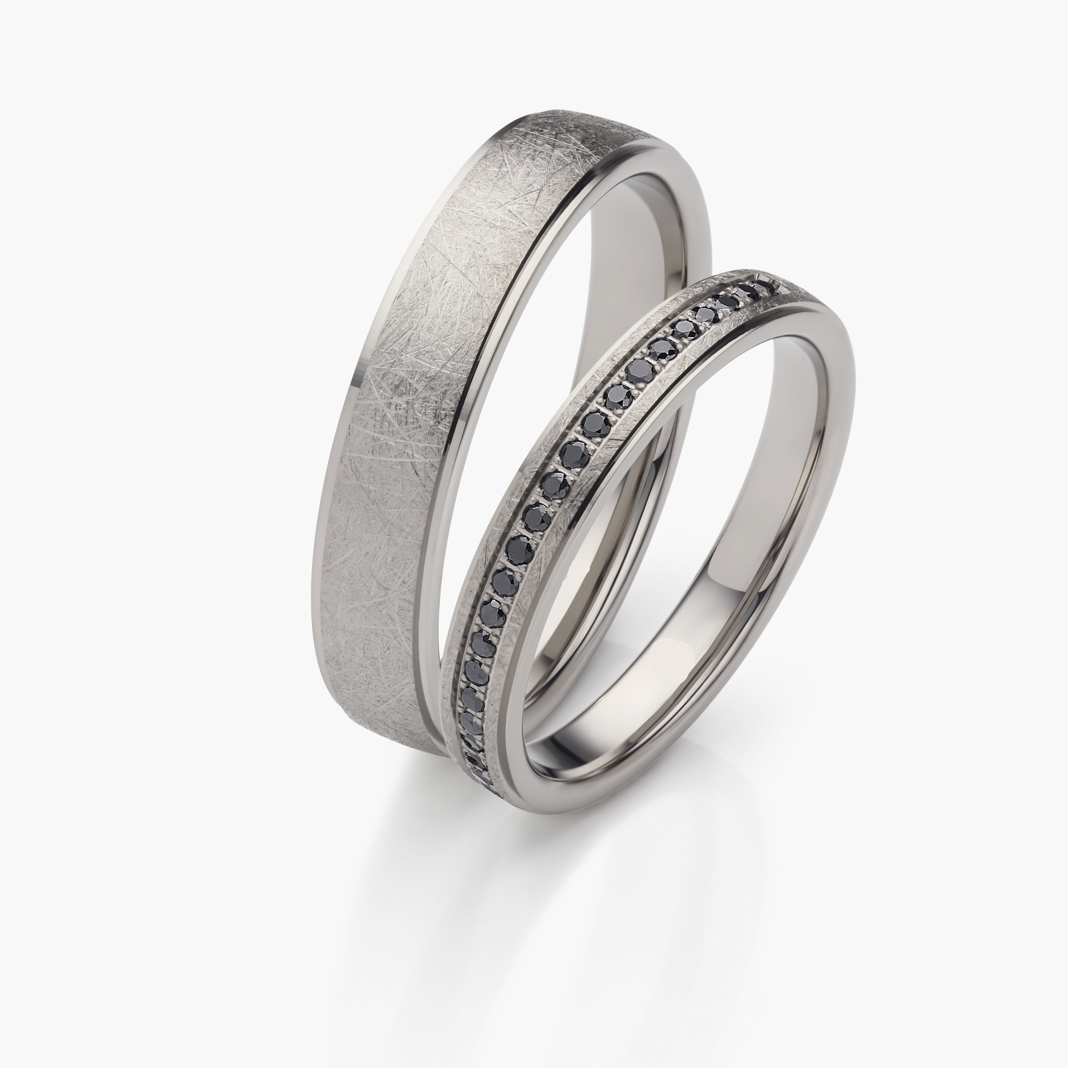 18K White Gold Wedding Ring Pair with Diamond Accent