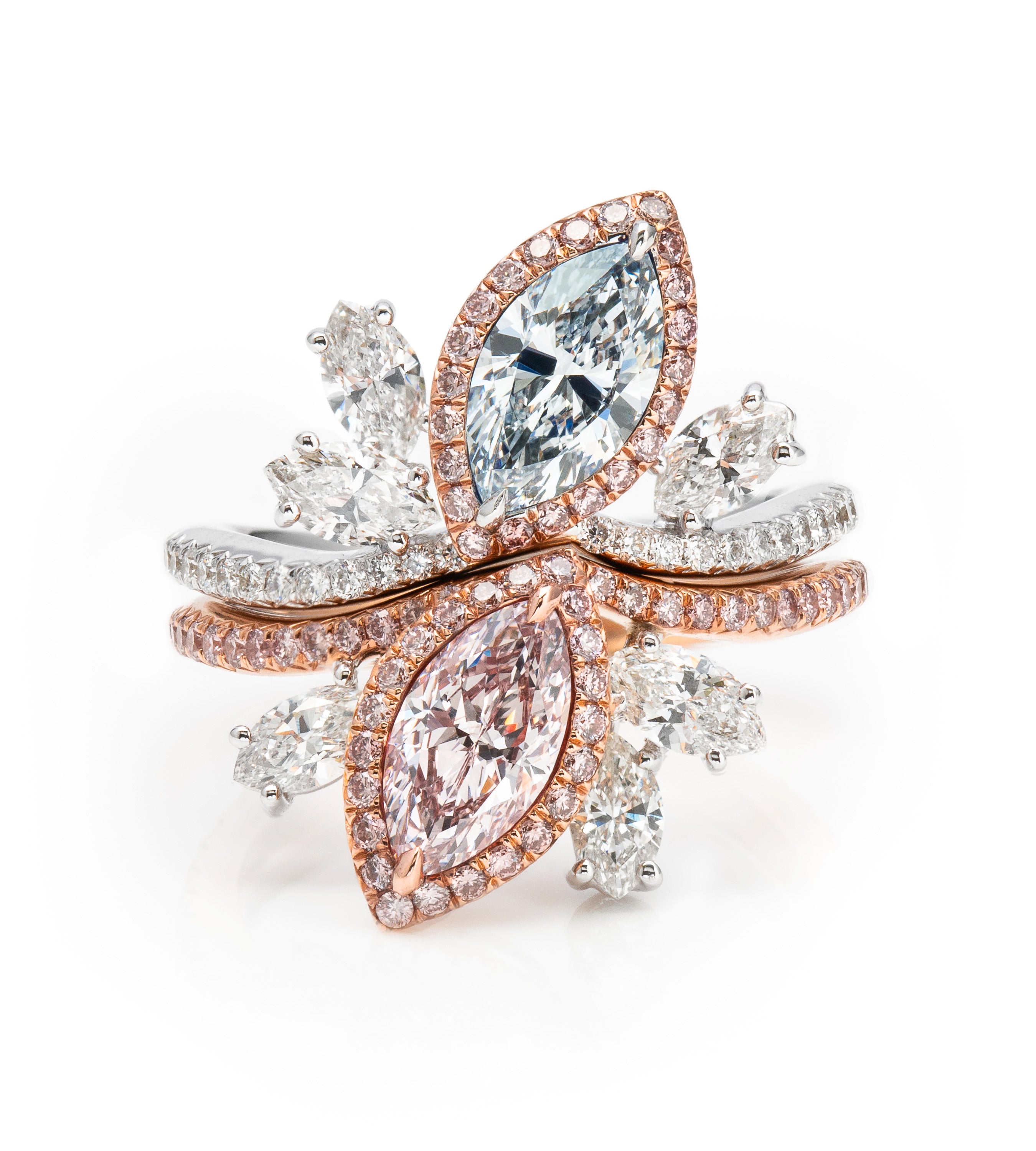 Fancy Light Pink and Light Blue Marquise Diamond Ring