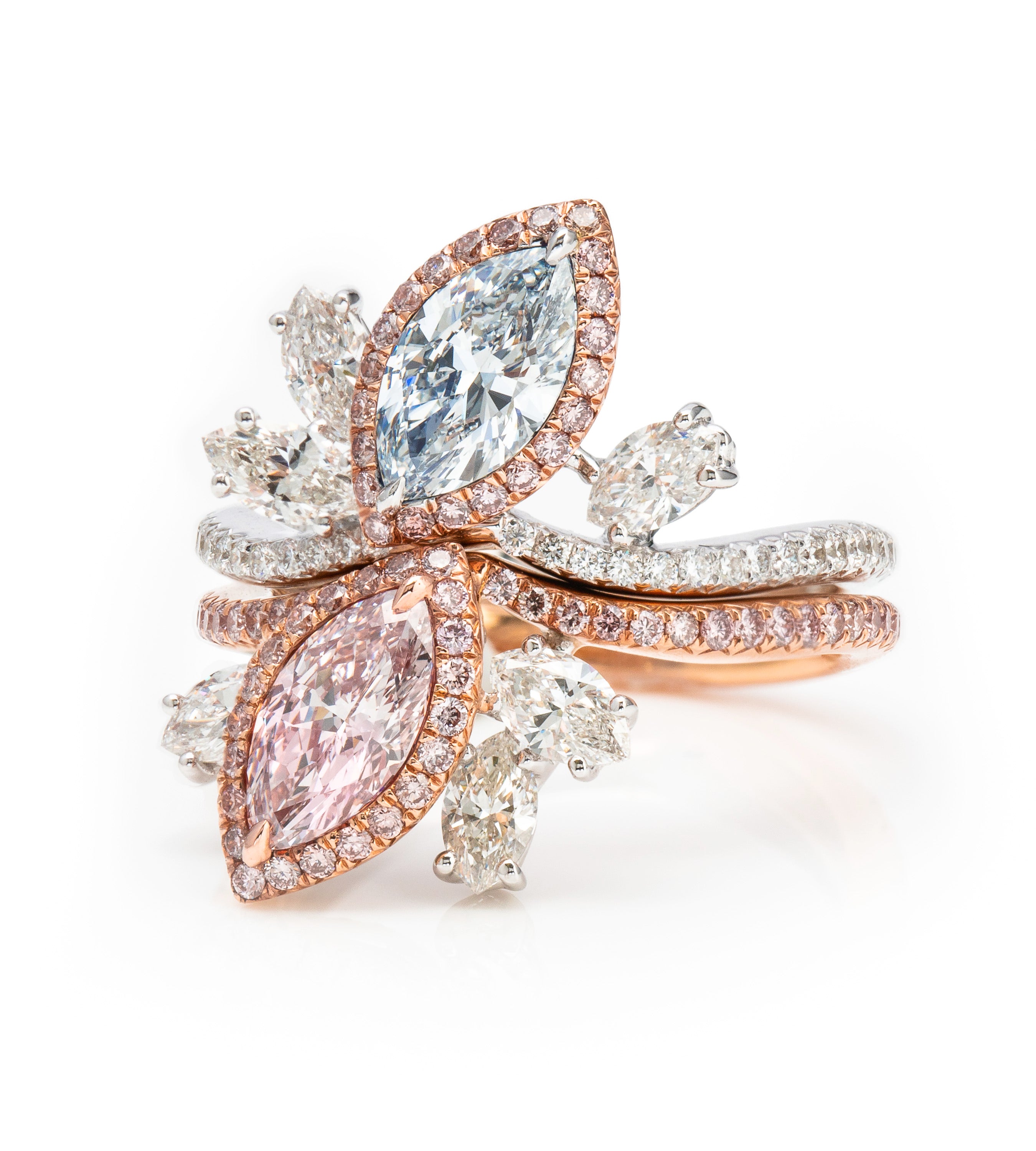 Fancy Light Pink and Light Blue Marquise Diamond Ring